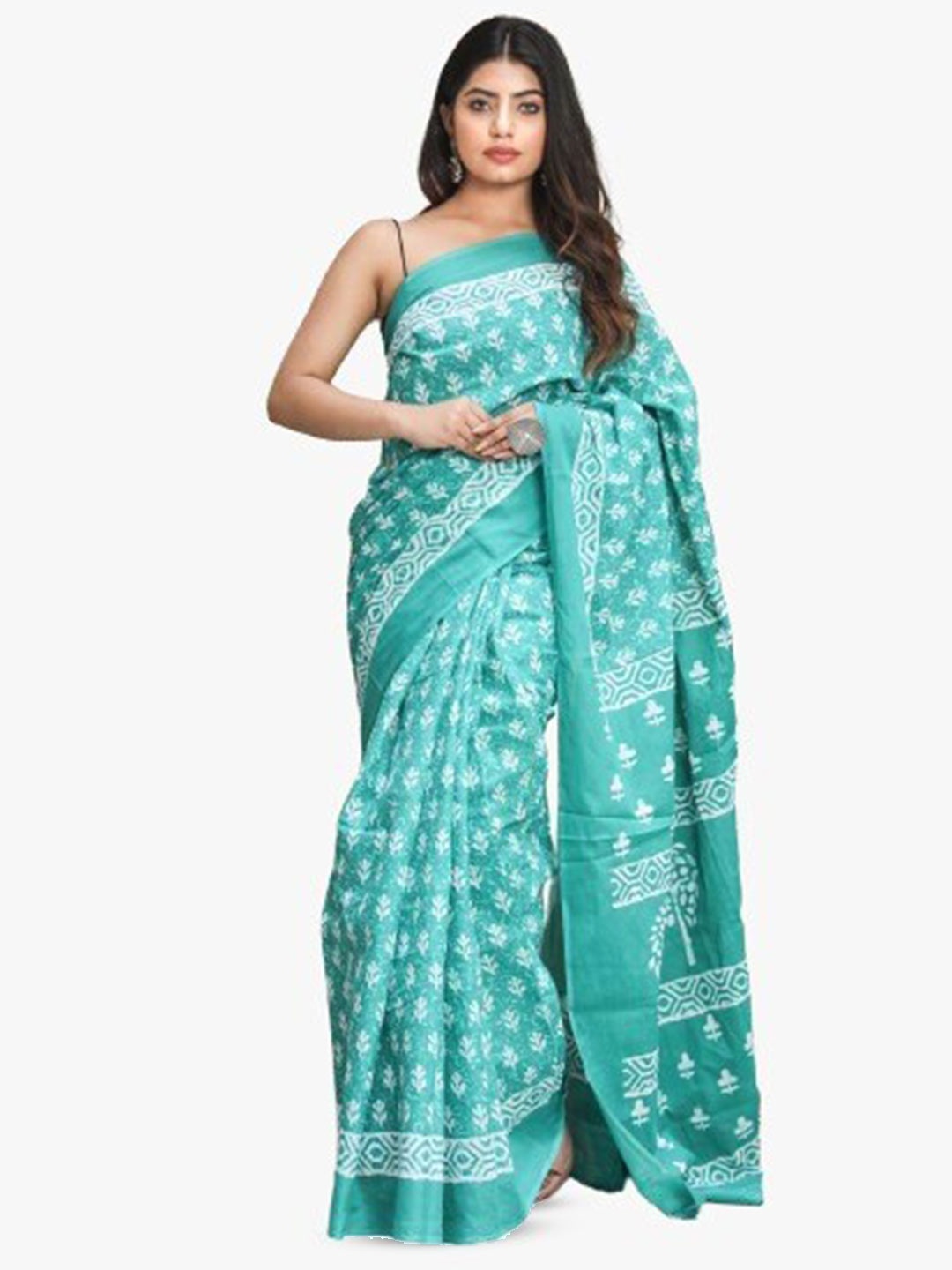 

clothonus Ethnic Motifs Printed Pure Cotton Ikat Saree, Green