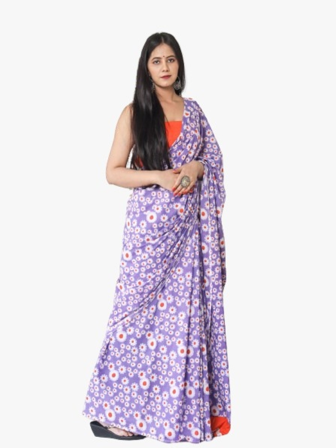 

clothonus Purple & Red Floral Pure Cotton Block Print Saree