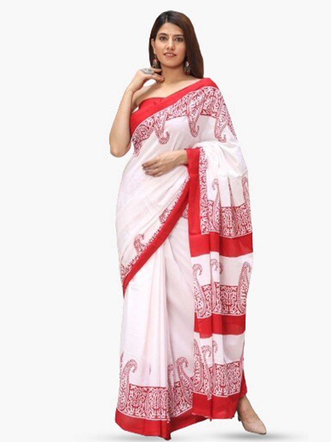 

clothonus Ethnic Motifs Printed Pure Cotton Saree, White