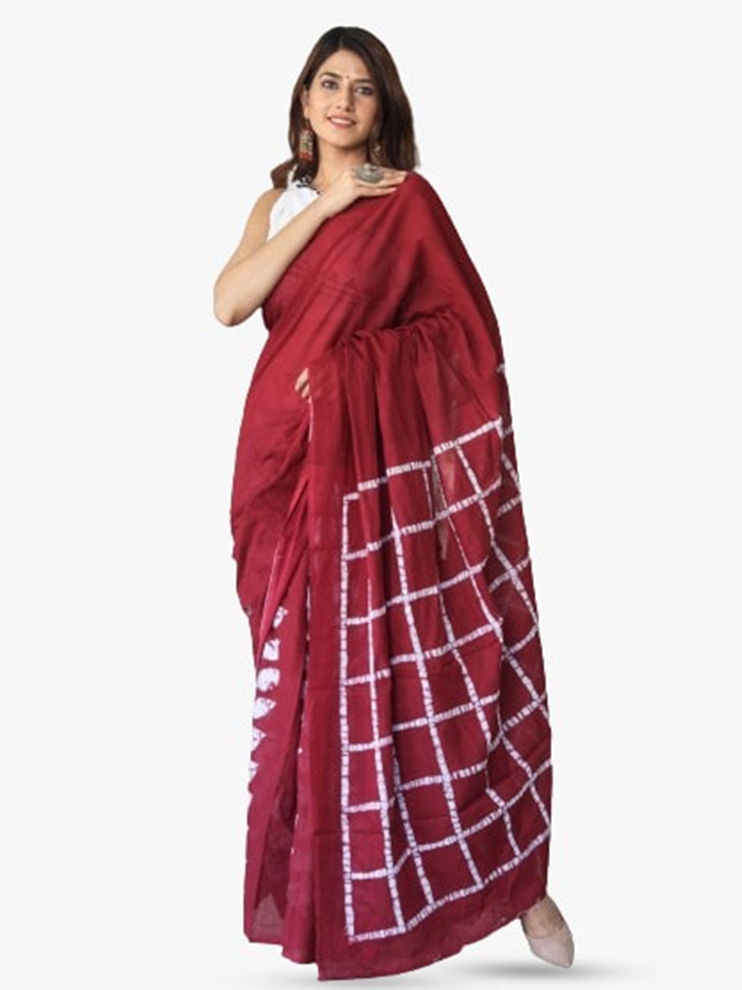 

clothonus Floral Printed Pure Cotton Saree, Maroon