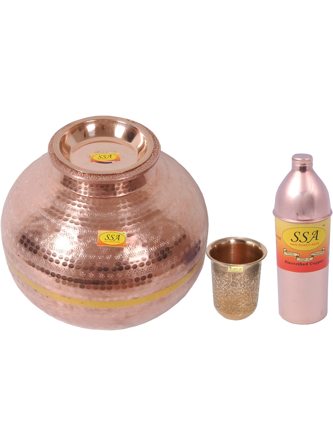 Shivshakti Arts 3 Pieces Copper Water Dispenser Set