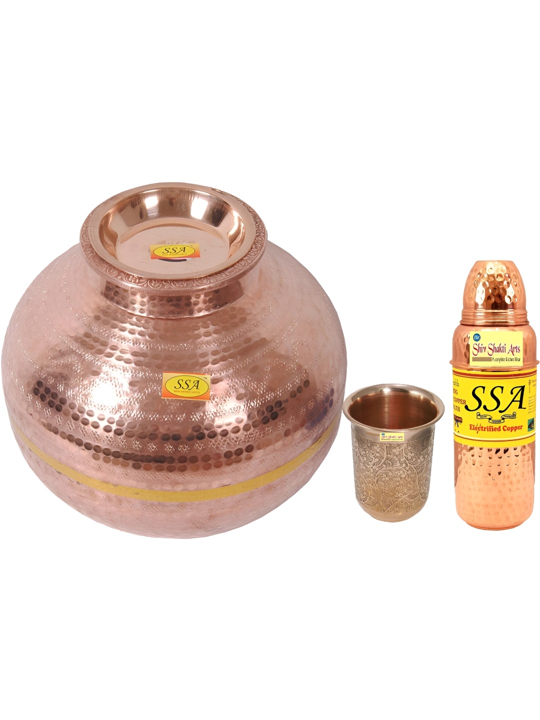 Shivshakti Arts 3 Pieces Copper Water Dispenser Set