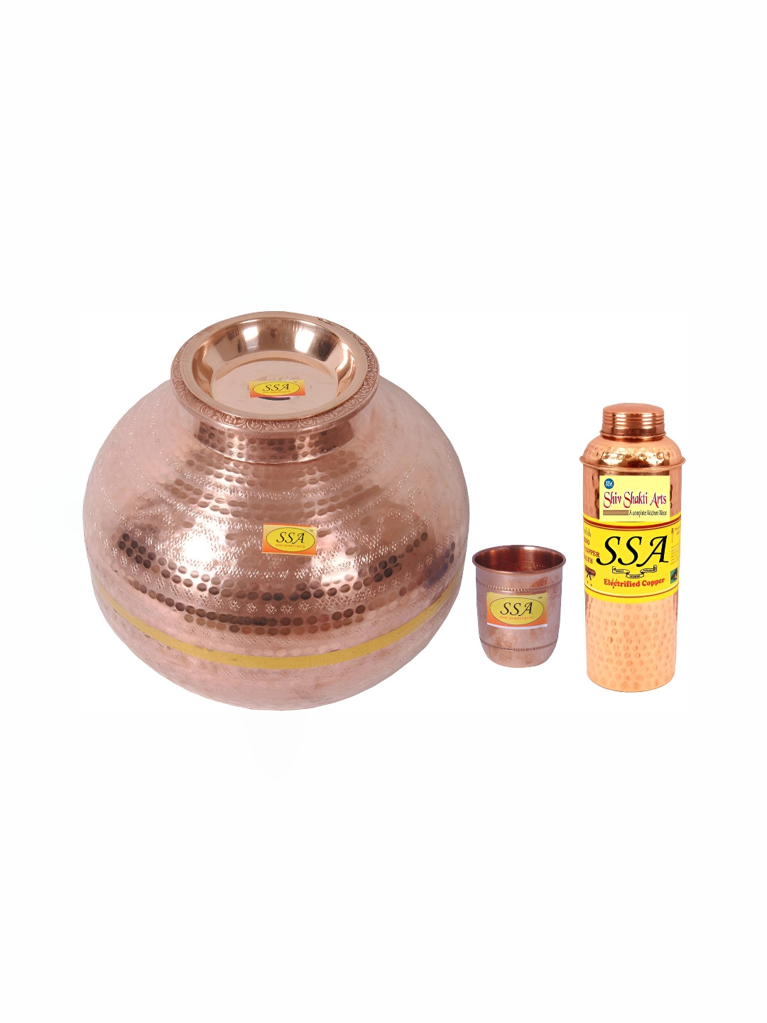 

Shivshakti Arts Copper-Toned 3 Pieces Textured Copper Pooja Essentials