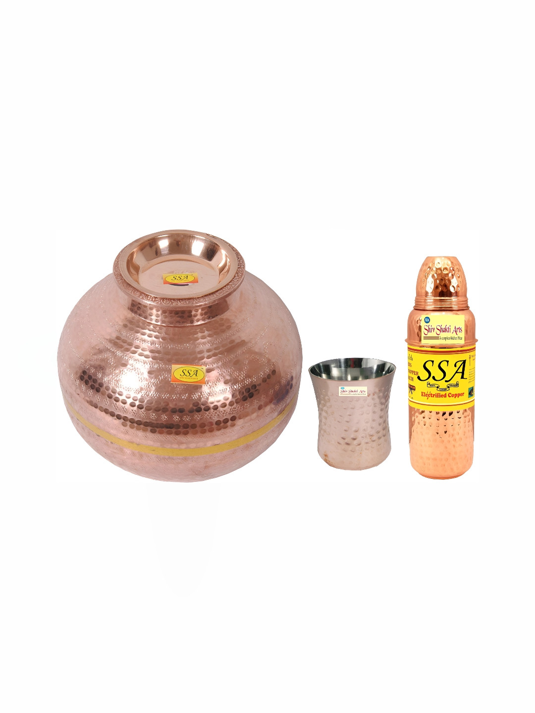 

Shivshakti Arts Copper-Toned 3 Pieces Textured Copper Pooja Essentials