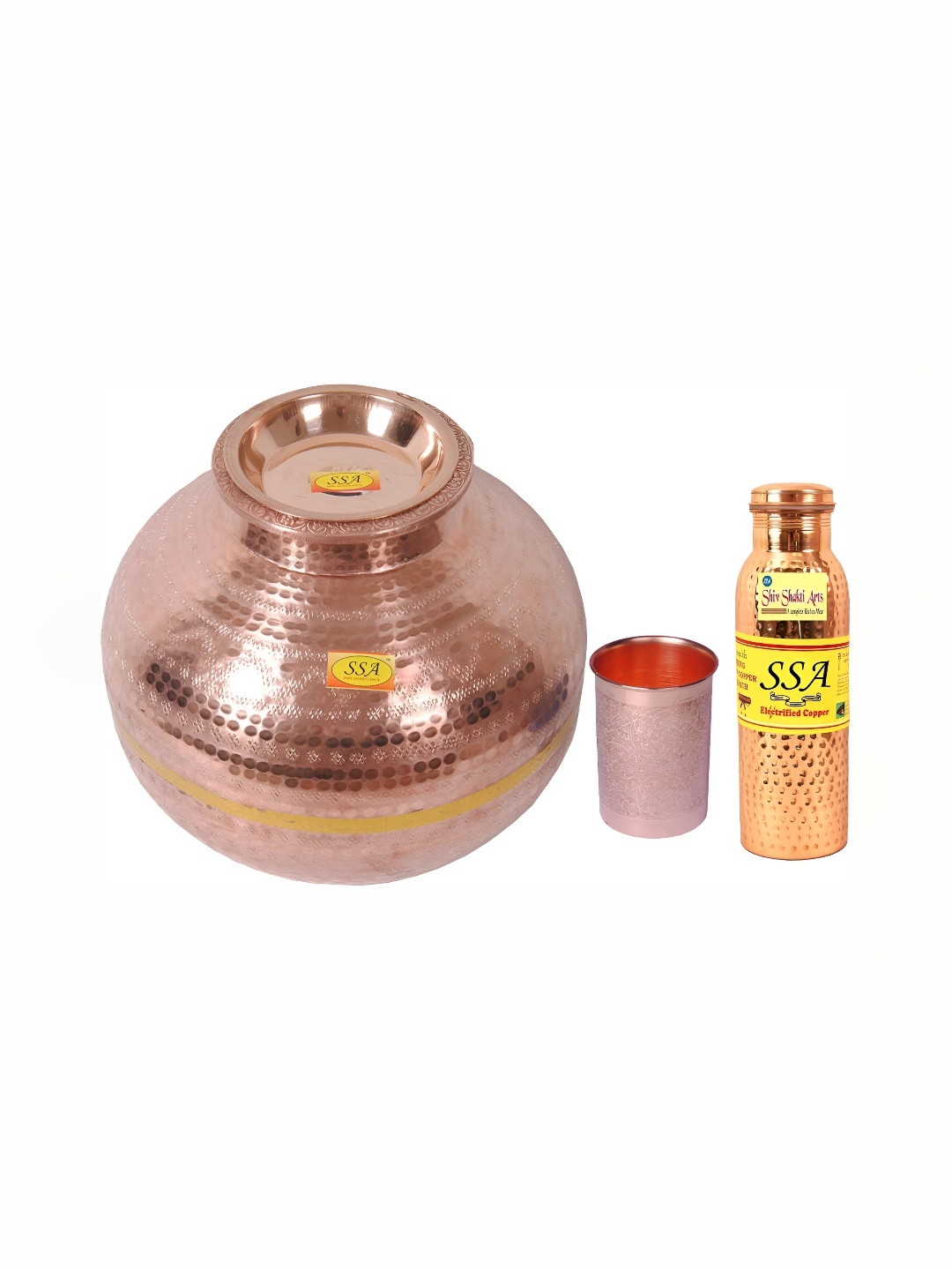 

Shivshakti Arts Copper-Toned 3Pcs Pooja Metalware Pooja Essentials