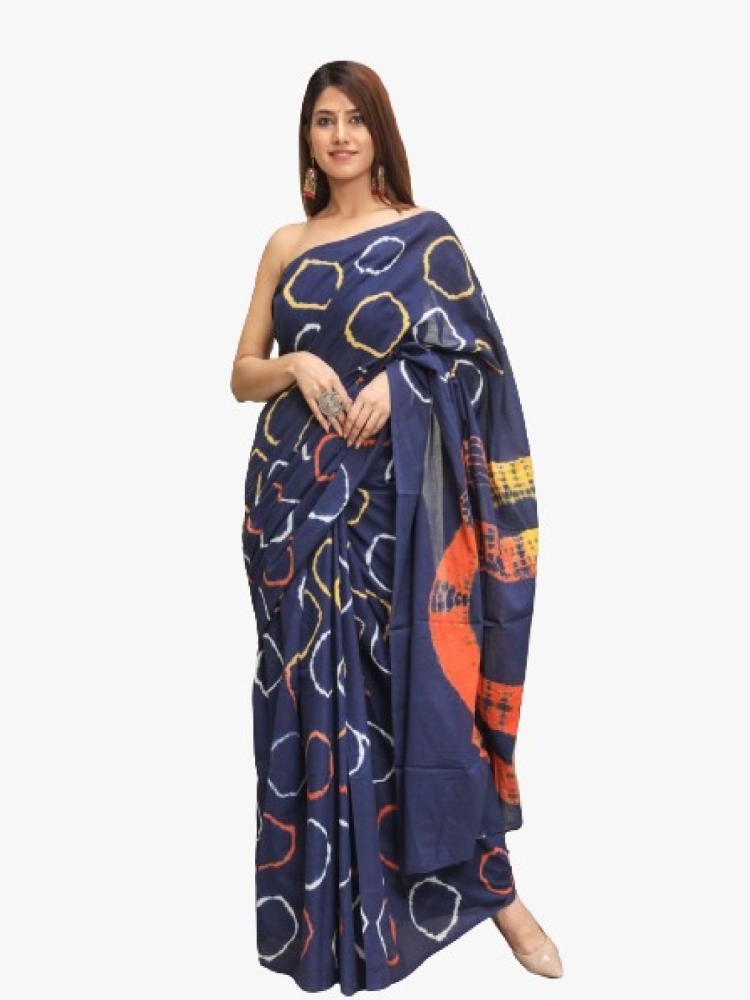

KIAARON Pure Cotton Block Print Saree, Blue