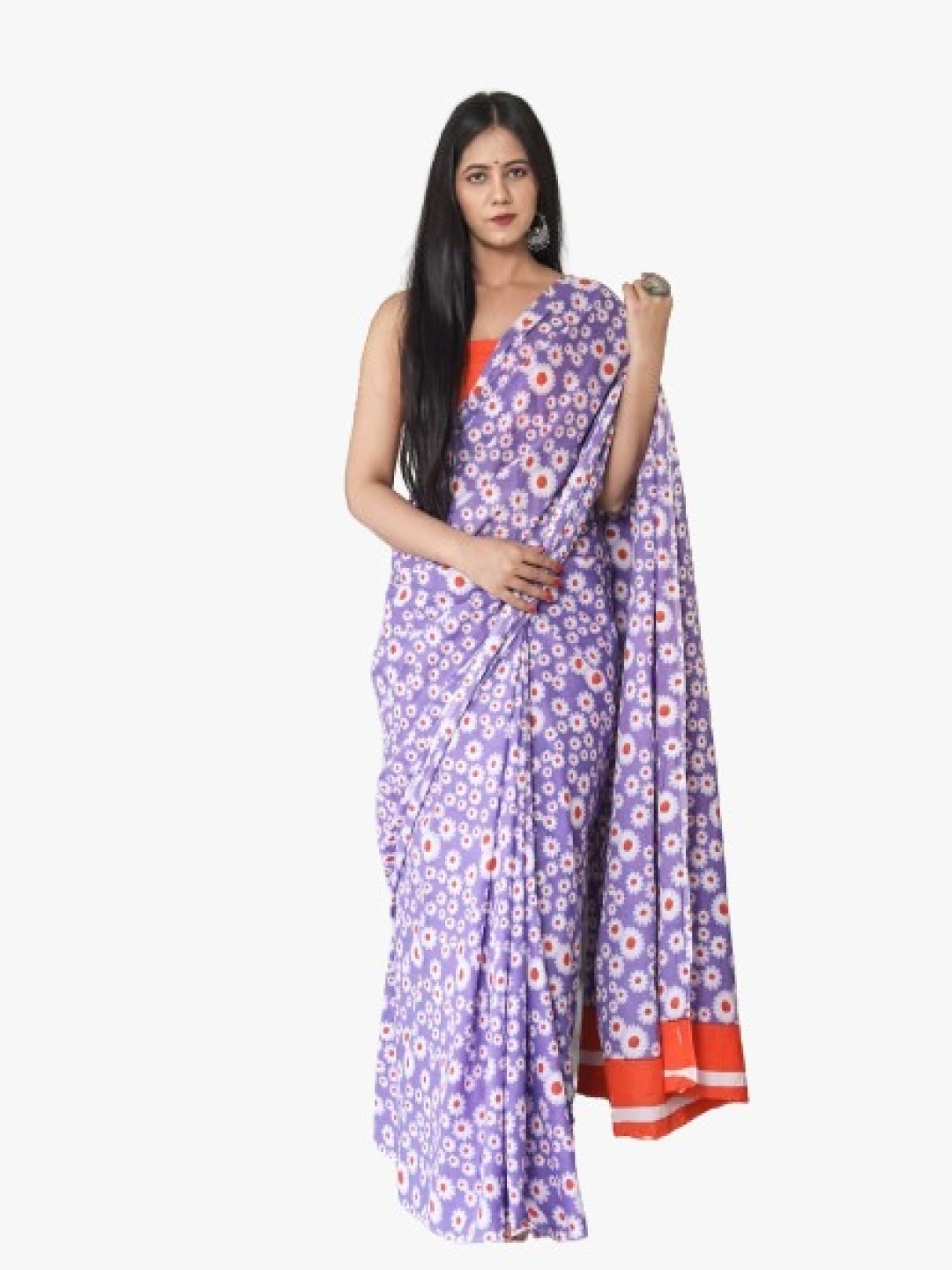 

KIAARON Floral Pure Cotton Block Print Saree, Purple