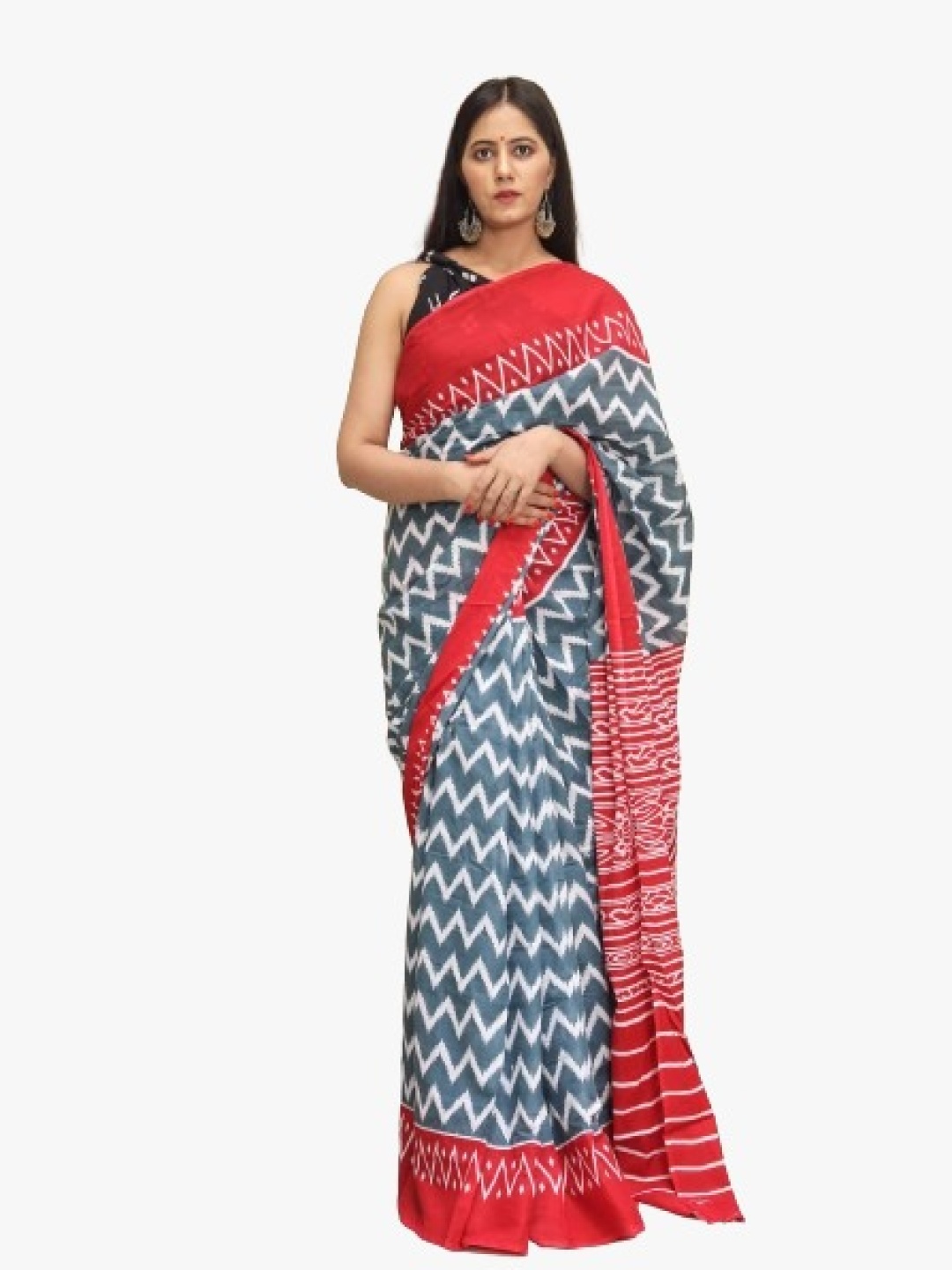 

KIAARON Pure Cotton Block Print Saree, Grey