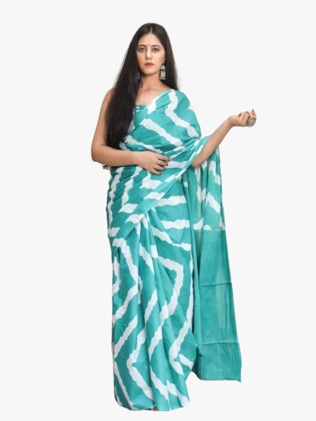 

KIAARON Pure Cotton Block Print Saree, Green