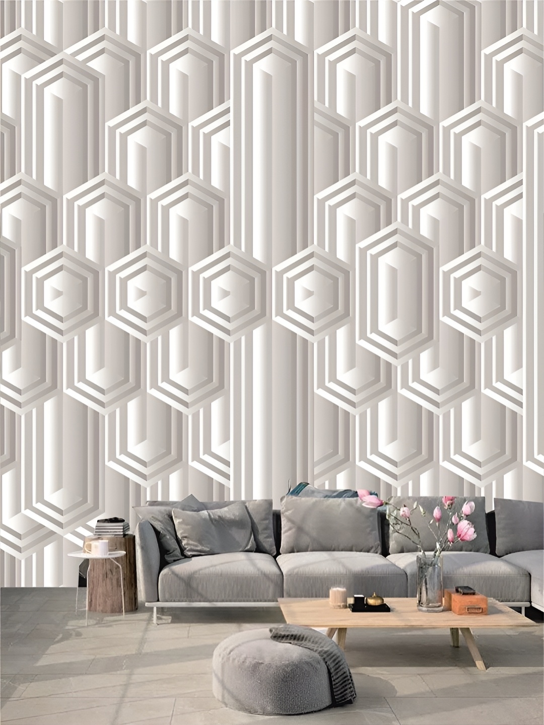 

KSHIRSA White & Grey Abstract Printed Self Adhesive Removable Wallpaper