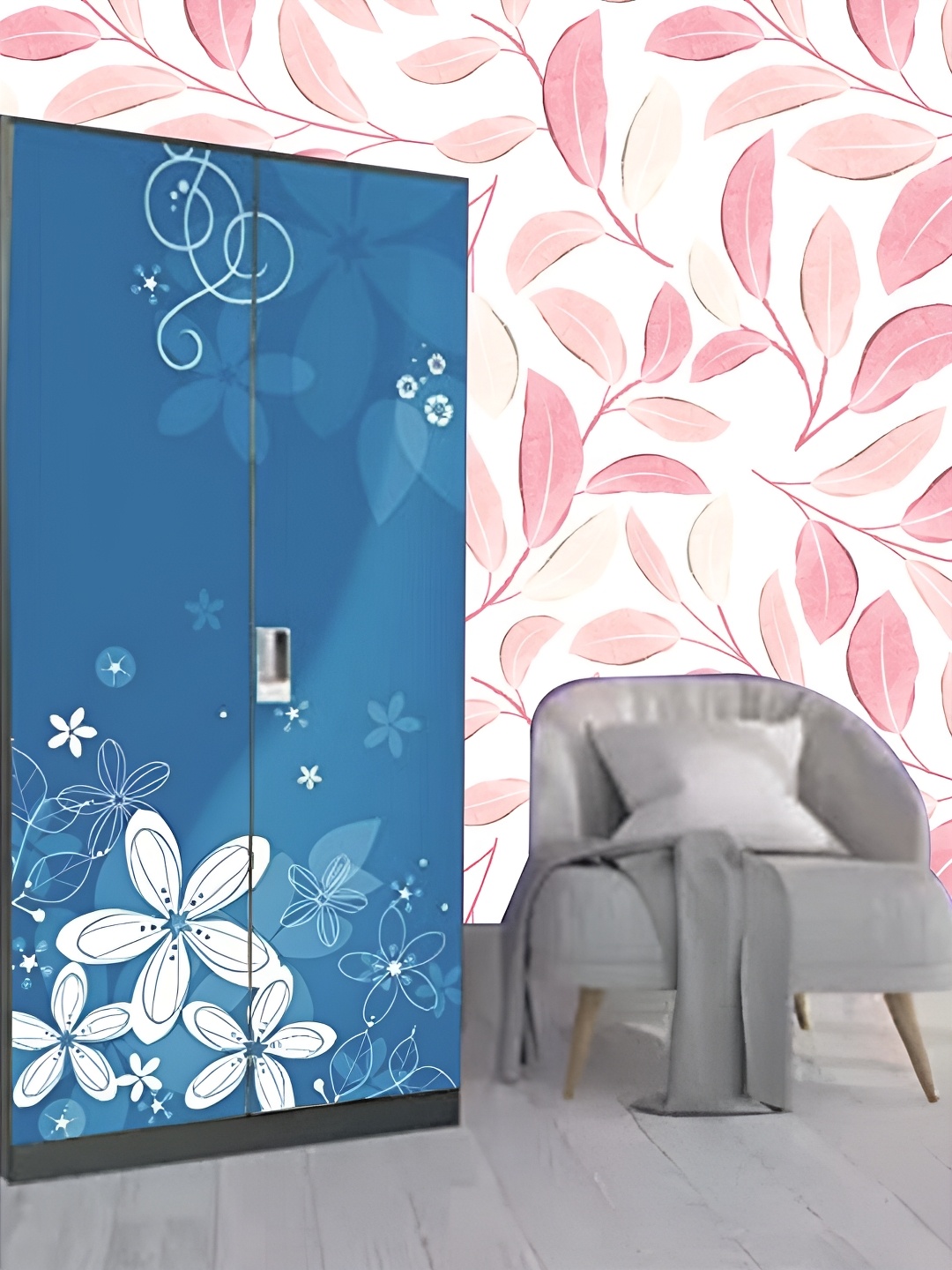 

KSHIRSA White & Pink Floral and Botanical Printed Self Adhesive Removable Wallpaper