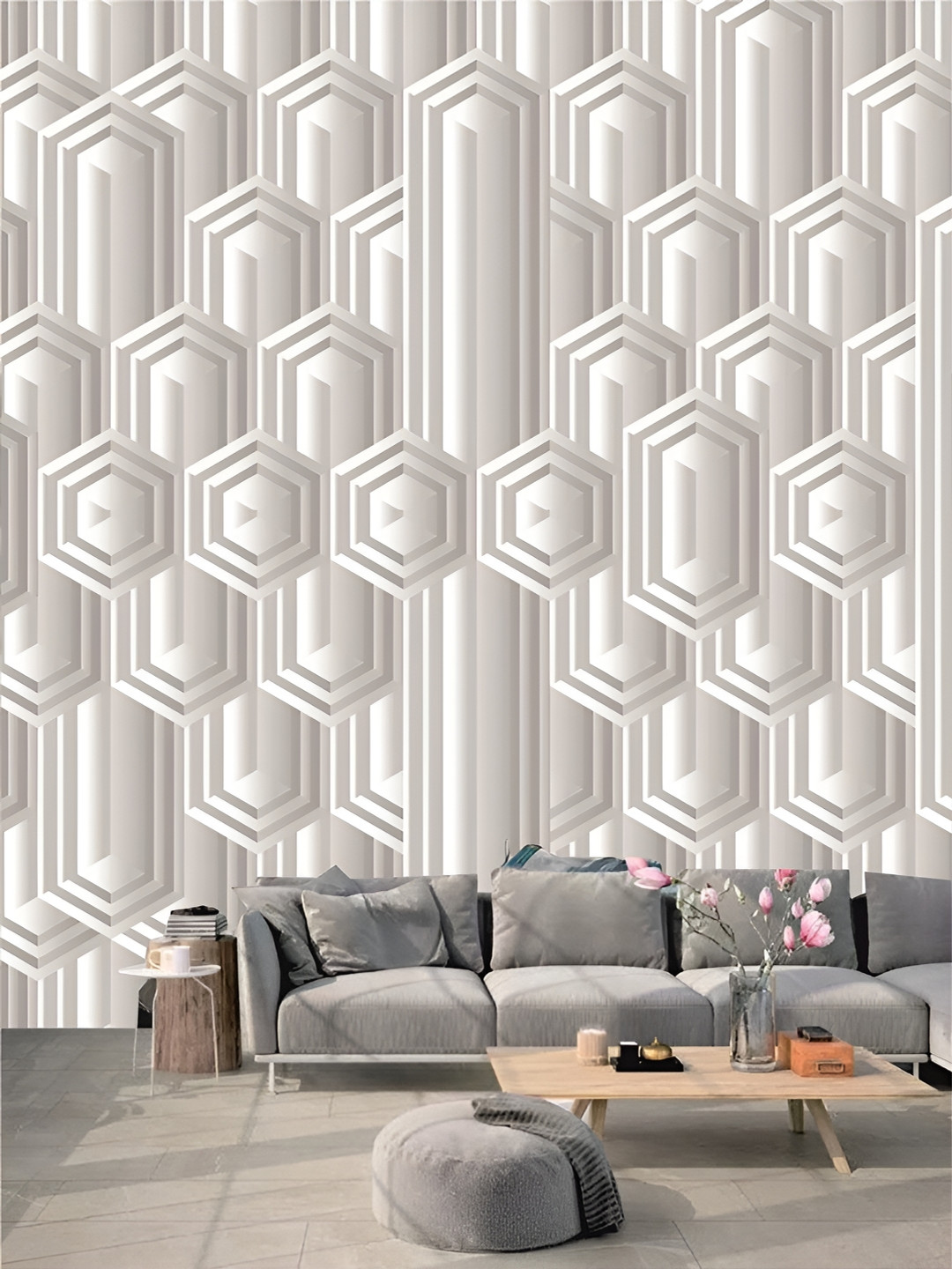 

KSHIRSA White & Grey Geometric Printed Self-Adhesive Removable Wallpaper