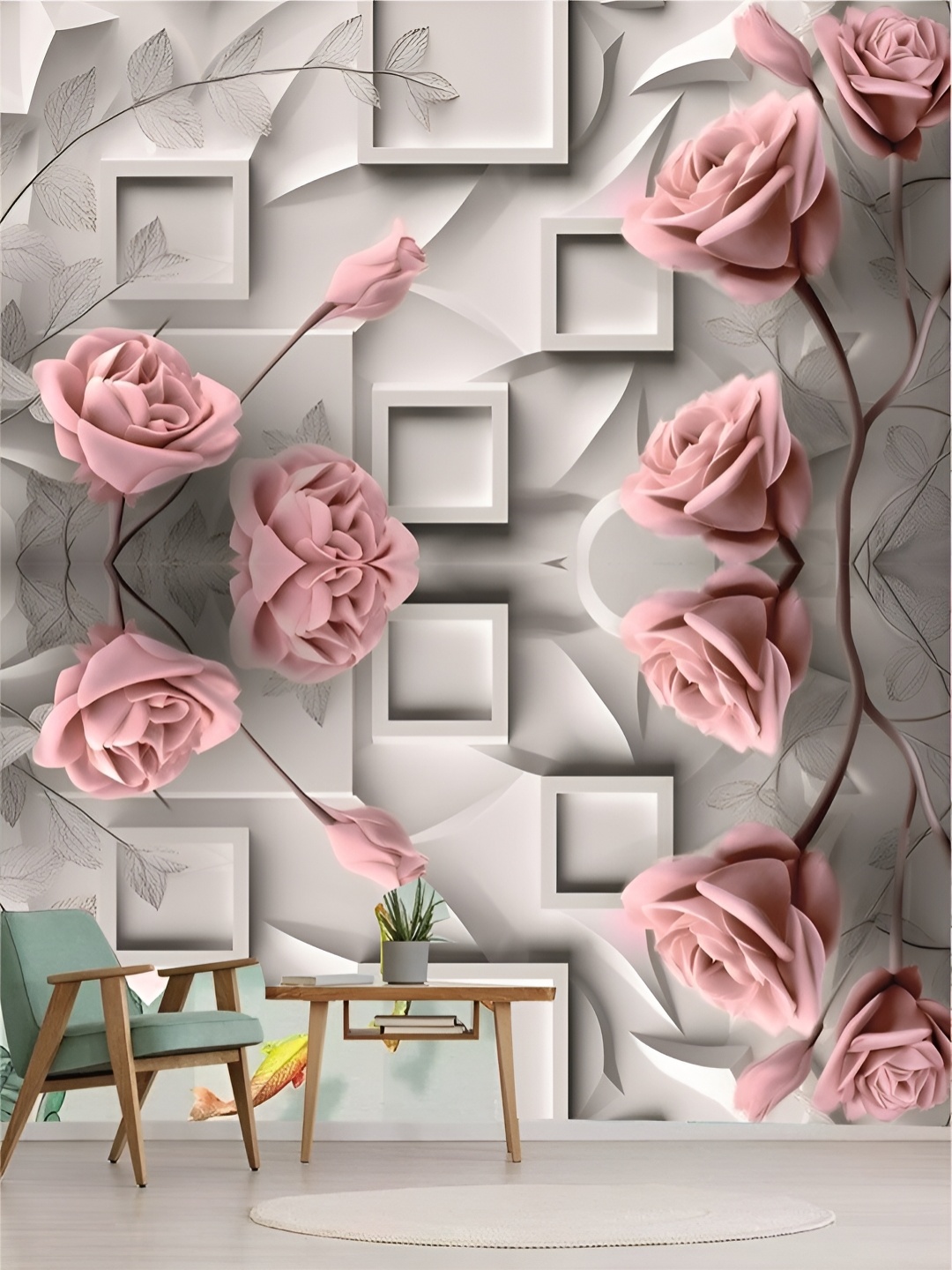 

KSHIRSA Grey & Pink Floral Printed Self Adhesive Removable Wallpaper