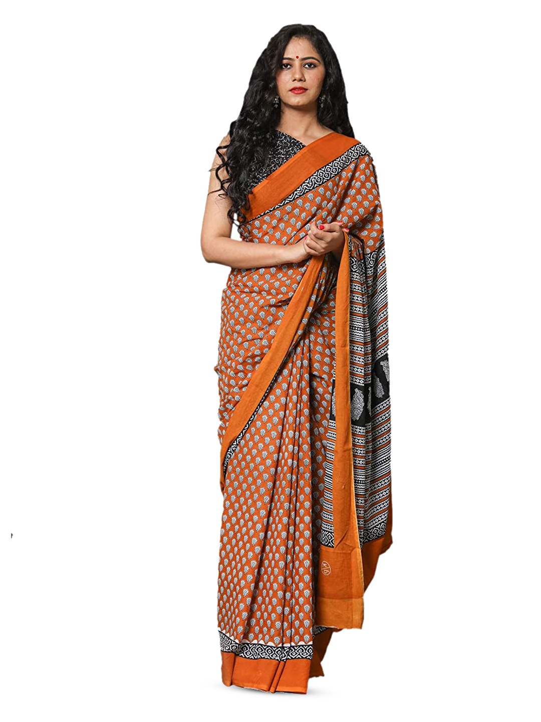 

JALTHER Ethnic Motifs Printed Pure Cotton Saree, Mustard