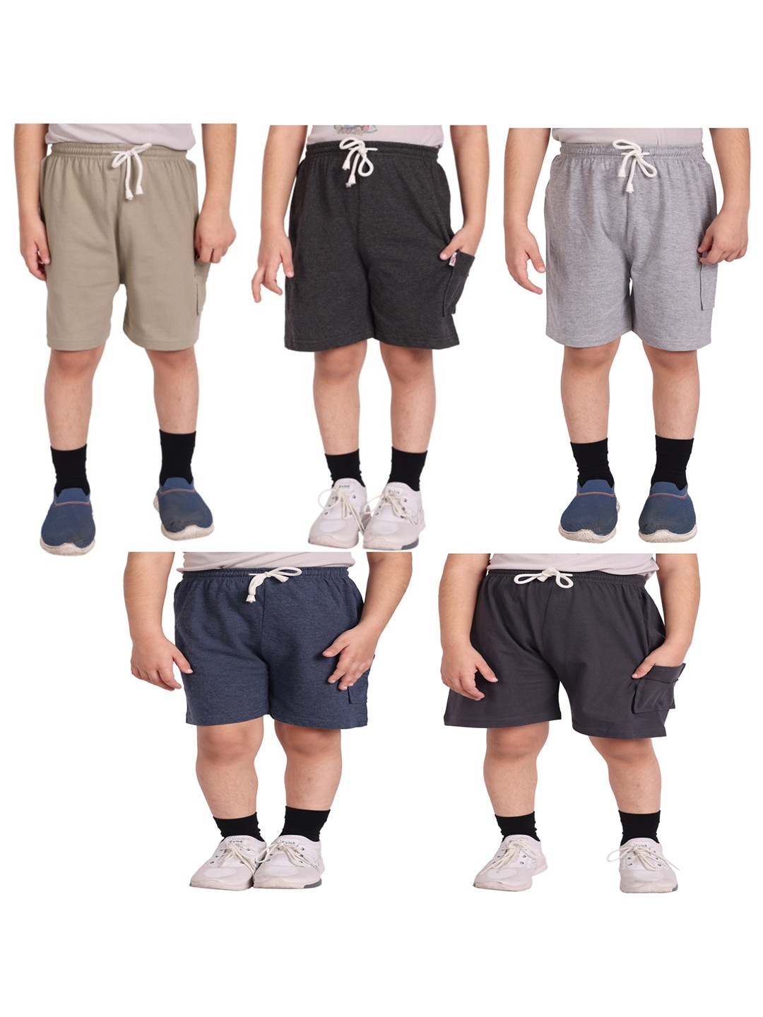 

BAESD Boys Pack Of 5 Mid-Rise Cotton Shorts, Beige