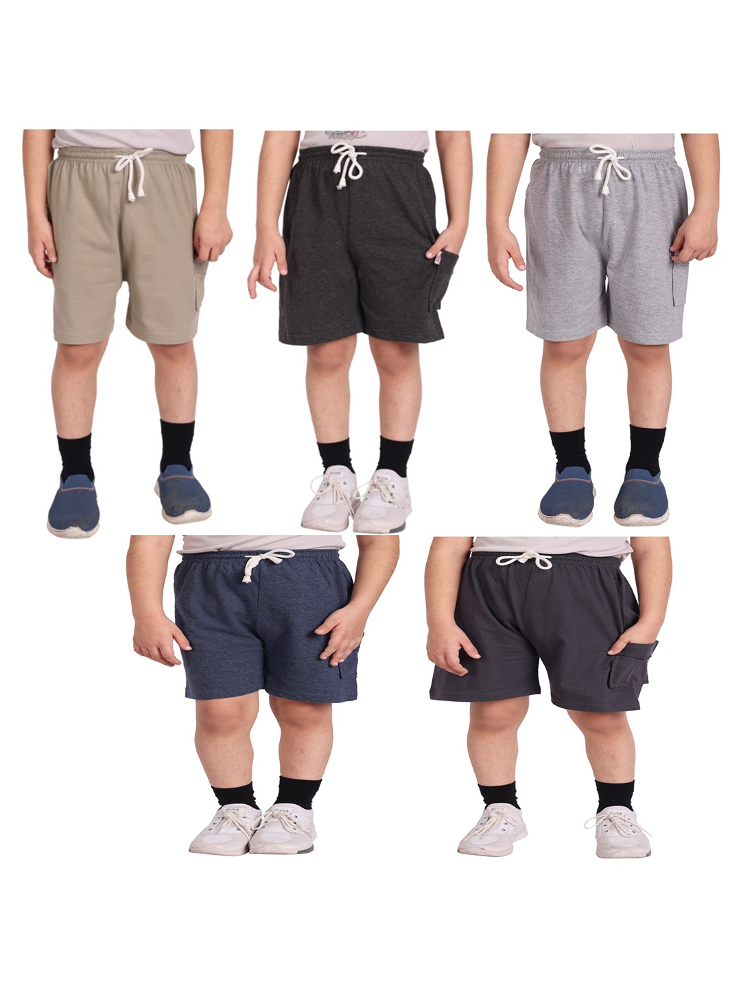 

BAESD Boys Pack Of 5 Mid-Rise Cotton Shorts, Beige