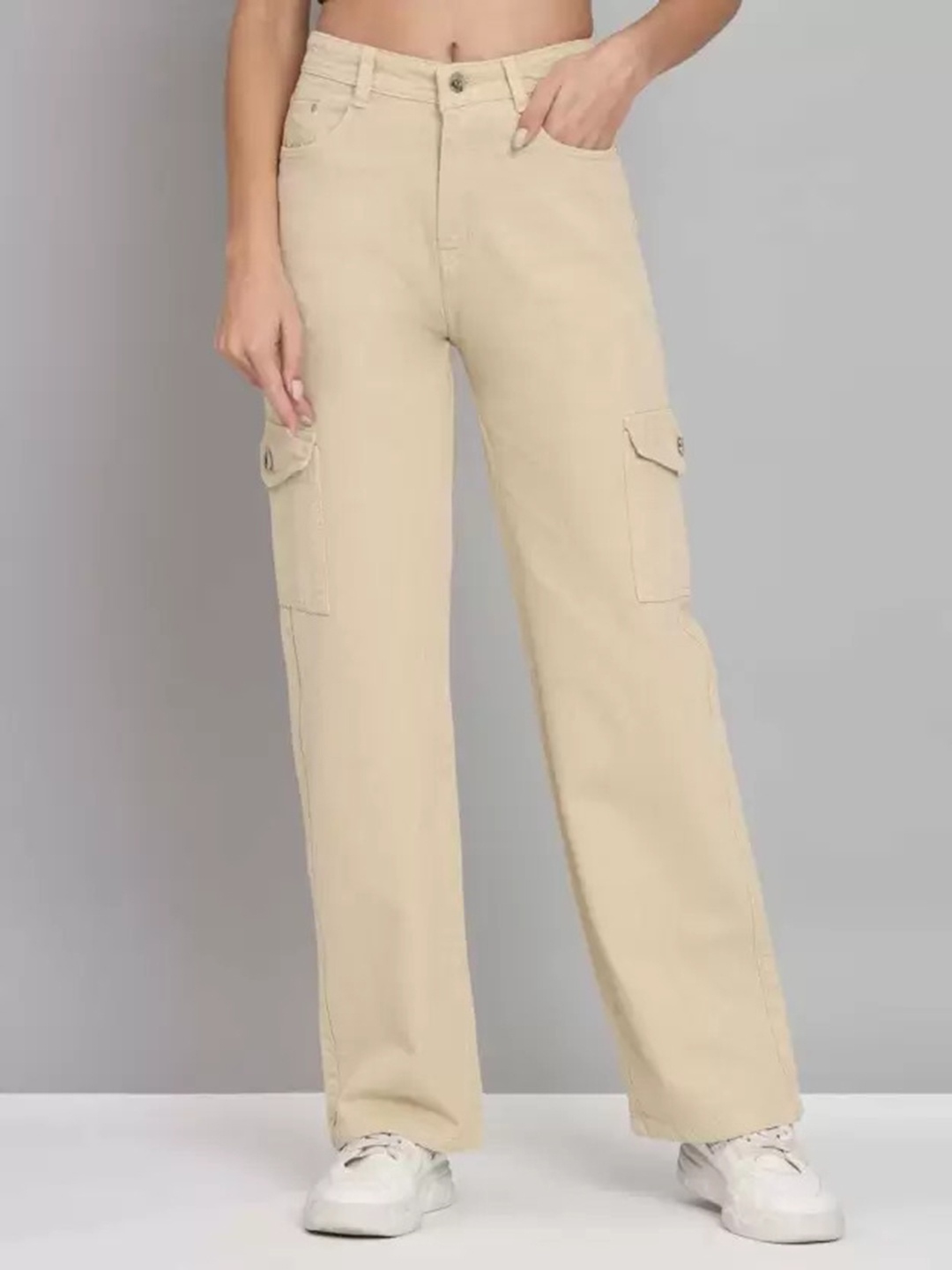 

BAESD Women Beige Straight Fit Stretchable Jeans