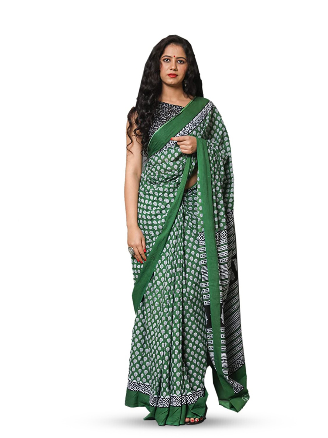 

clothonus Ethnic Motifs Printed Pure Cotton Ikat Saree, Green