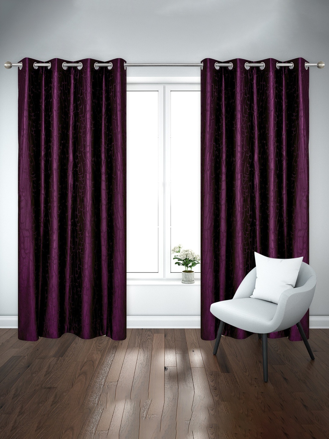 

Ultica Fab Wine Coloured 2 Pieces Floral Room Darkening Long Door Curtains, Maroon
