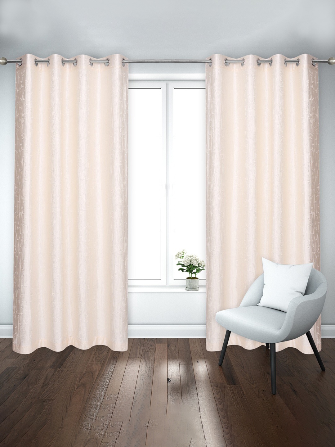 

Ultica Fab Cream Coloured 2 Pieces Floral Room Darkening Window Curtains