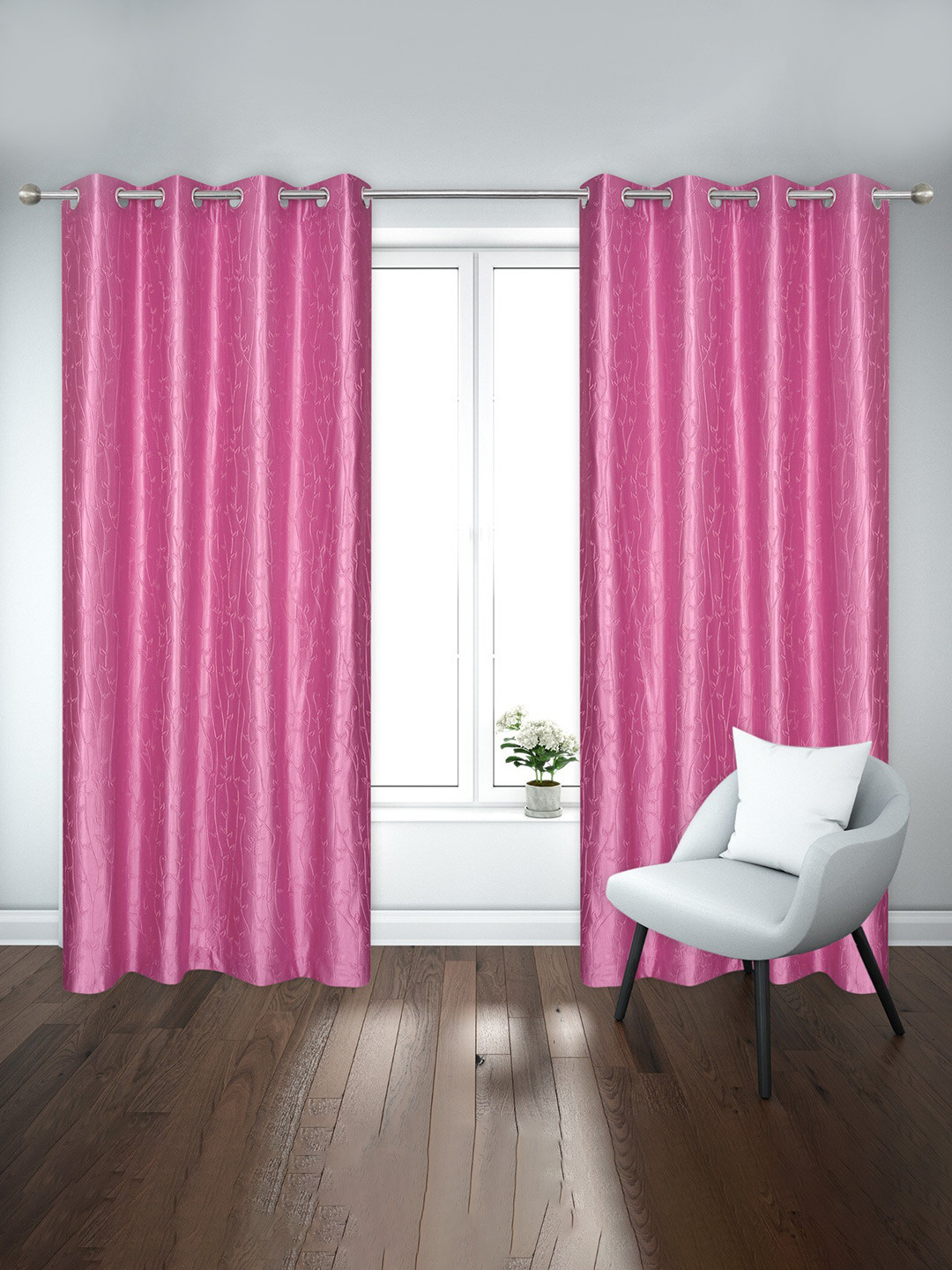 

Ultica Fab Pink 2 Pieces Floral Room Darkening Door Curtain