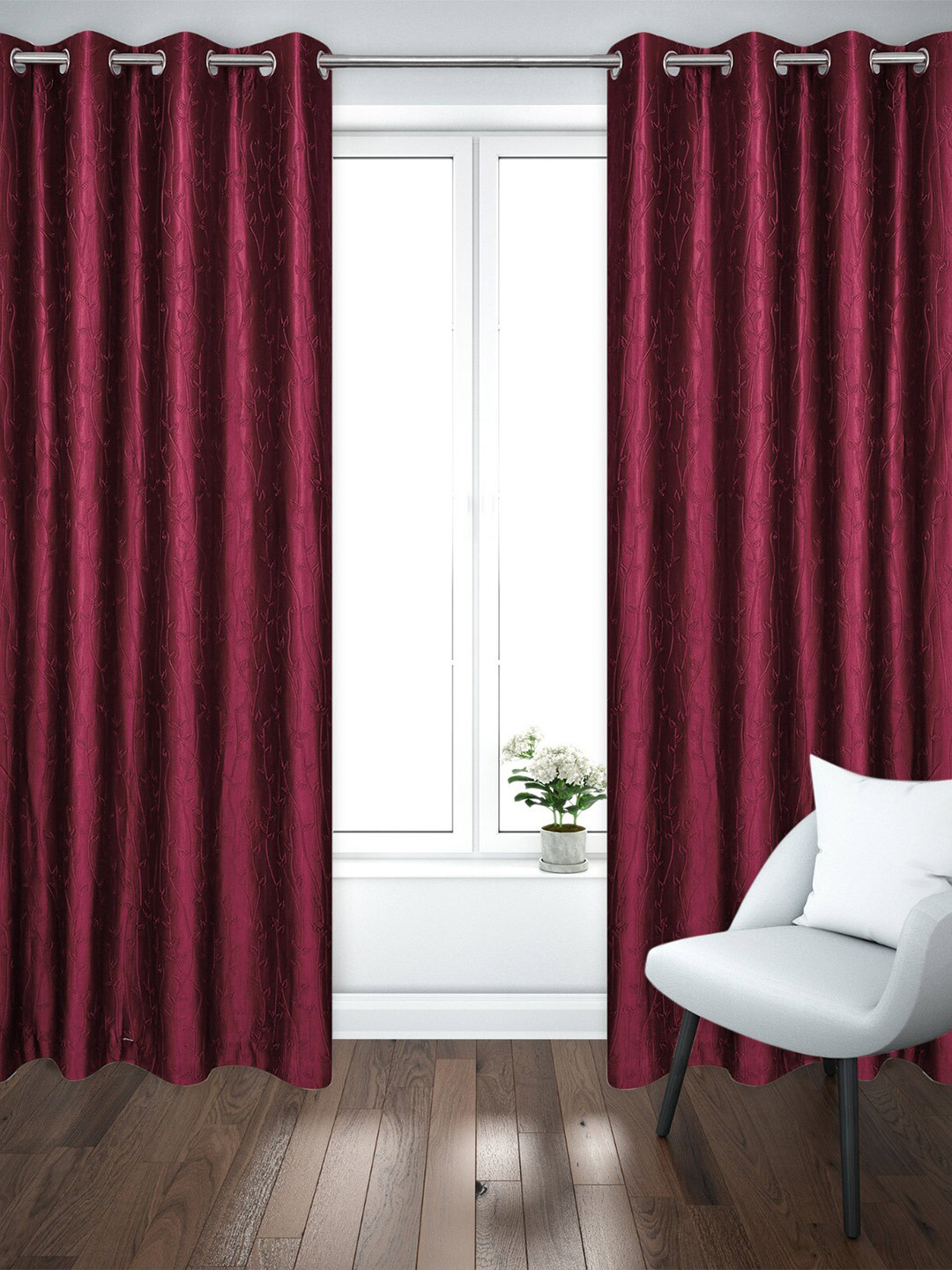 

Ultica Fab Maroon 2 Pieces Floral Room Darkening Long Door Curtains