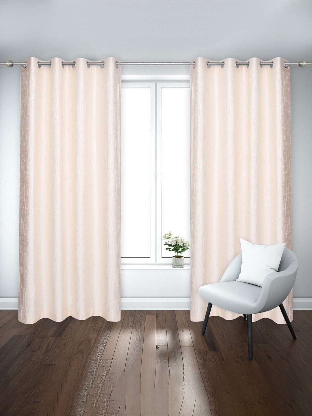 

Ultica Fab Cream-Coloured 2 Pieces Floral Room Darkening Door Curtains