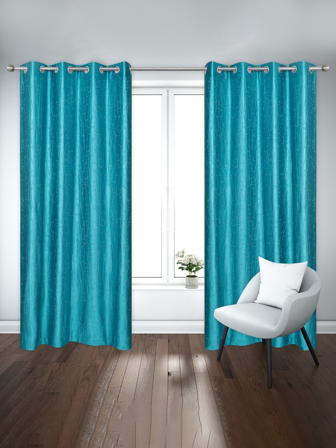 

Ultica Fab Blue 2 Pieces Floral Room Darkening Door Curtains