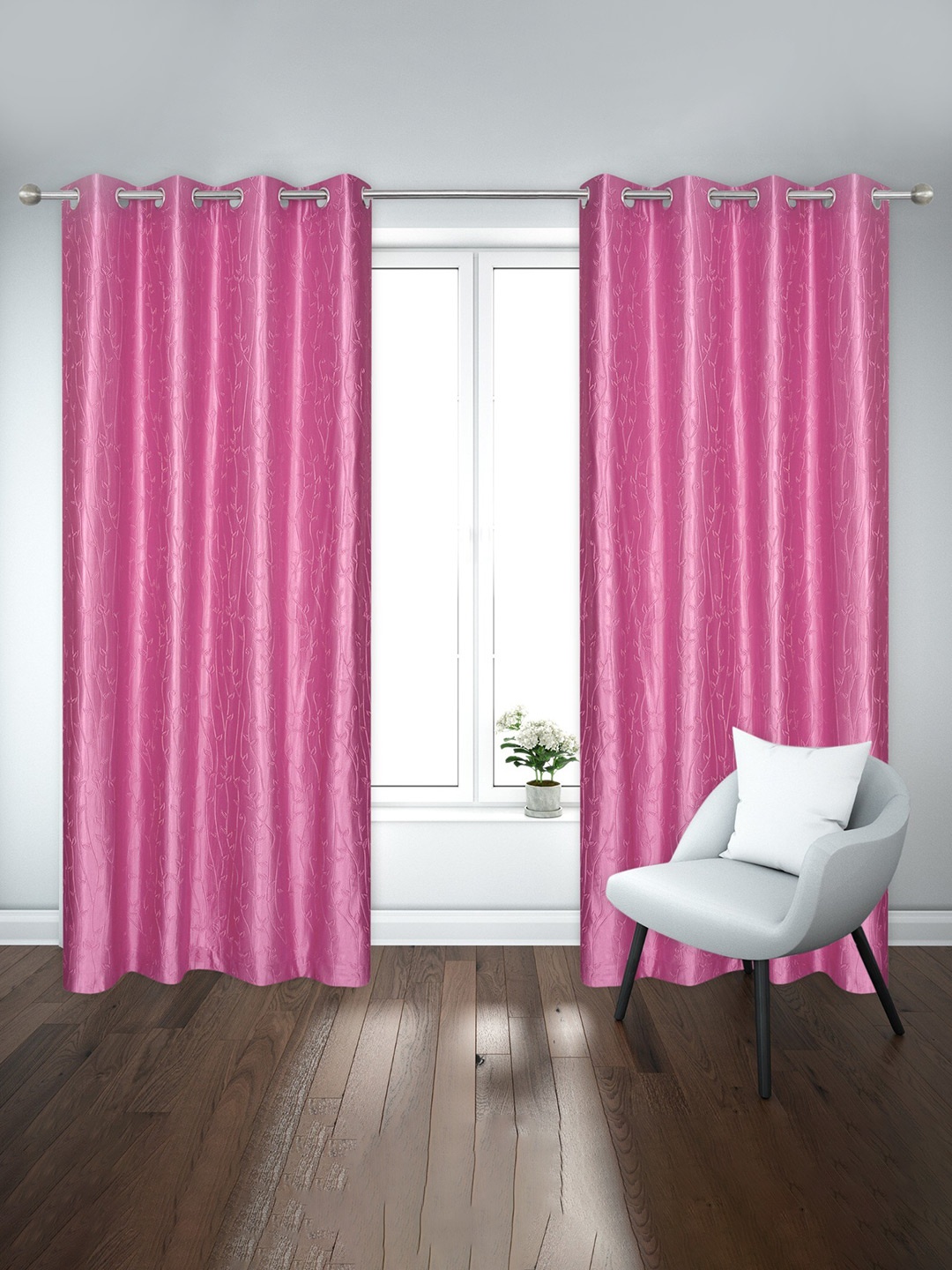 

Ultica Fab Pink 2 Pcs Floral Room Darkening Long Door Curtain