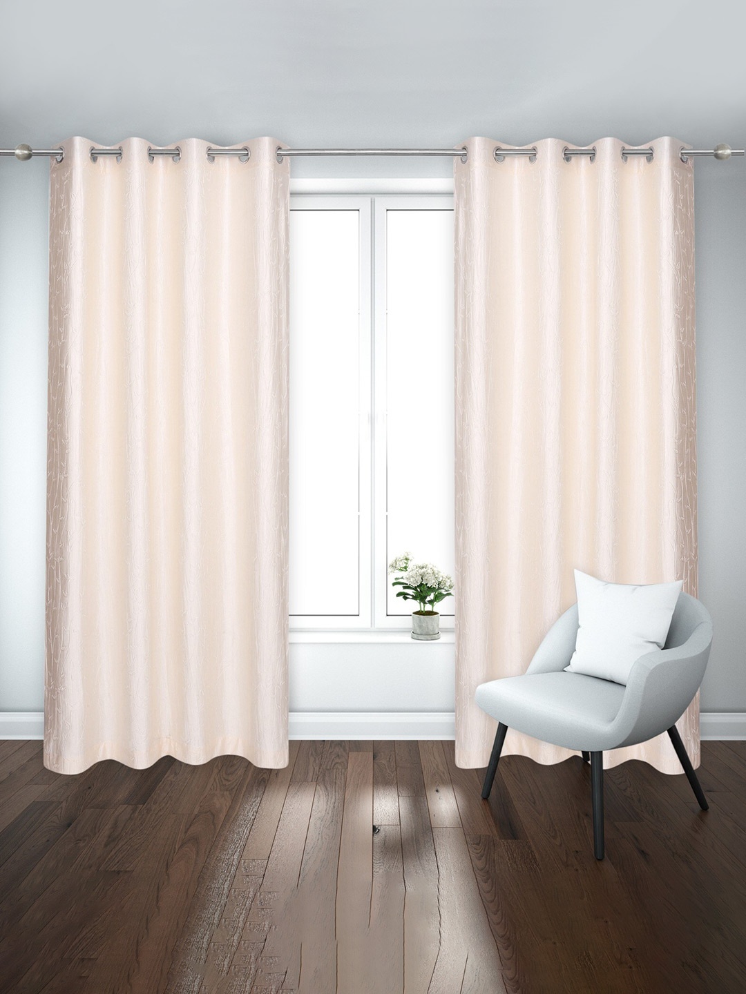 

Ultica Fab Cream 2 Pcs Floral Room Darkening Long Door Curtain