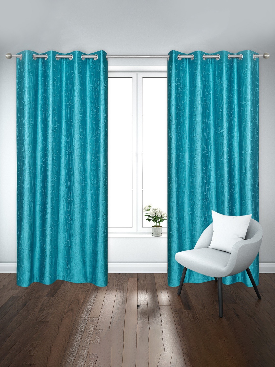 

Ultica Fab Blue 2 Pcs Floral Room Darkening Door Curtain