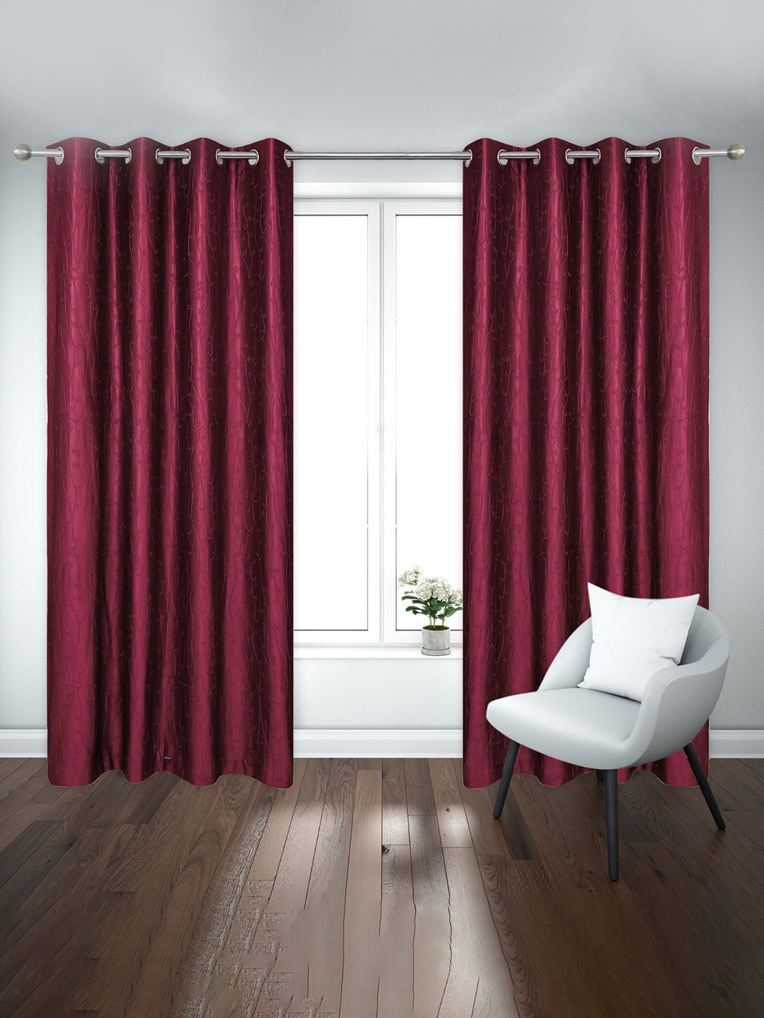 

Ultica Fab Maroon 2 Pcs Floral Room Darkening Window Curtain