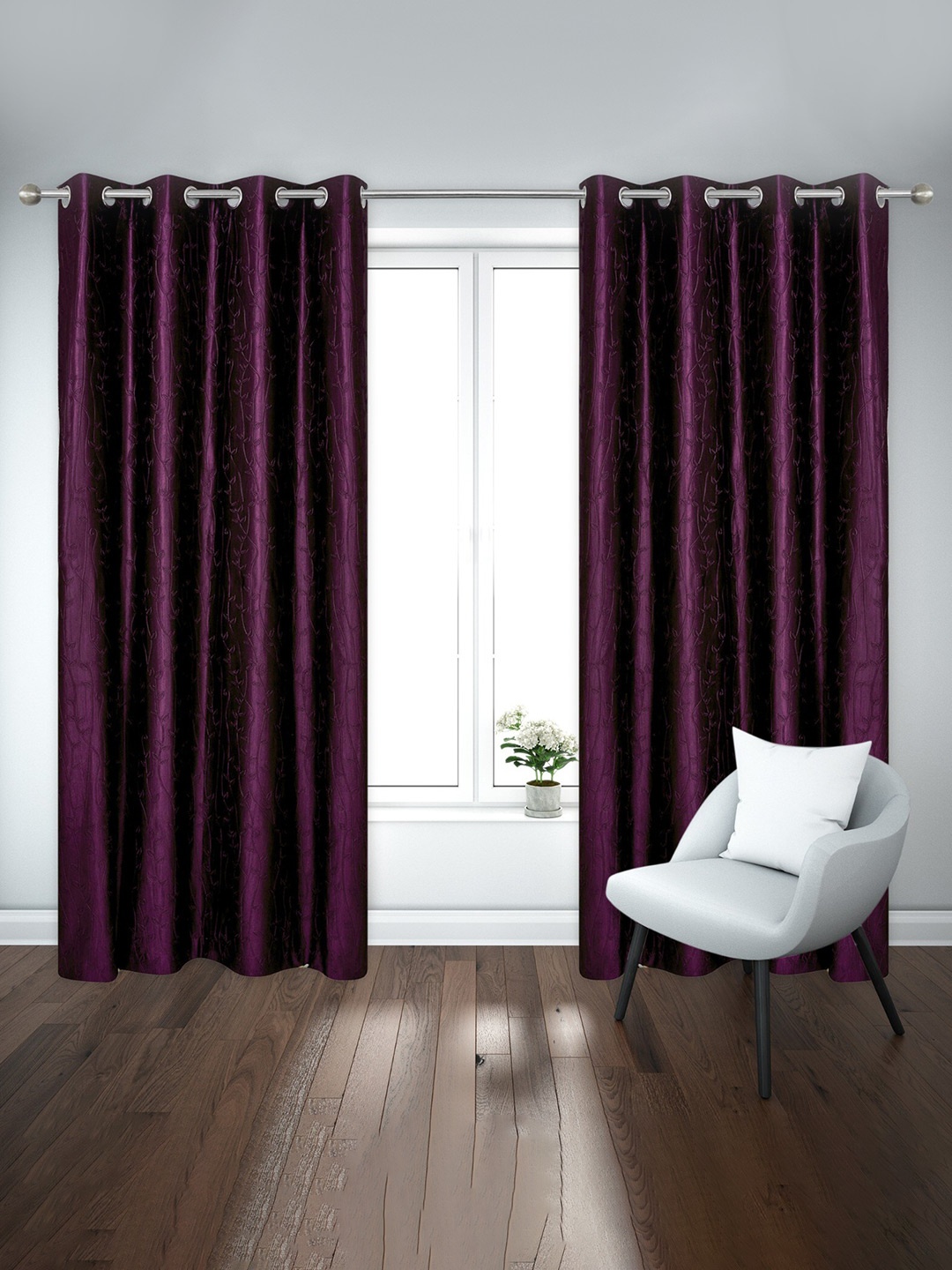 

Ultica Fab Maroon 2 Pcs Floral Room Darkening Door Curtain