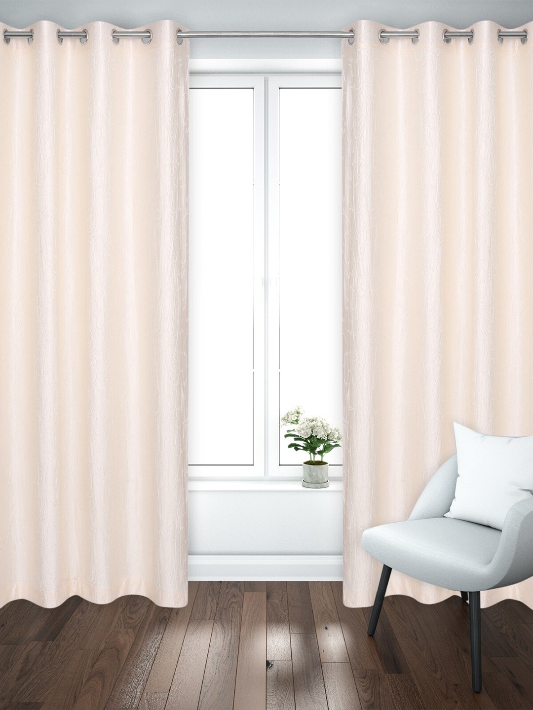 

Ultica Fab Cream 2 Pieces Embellished Room Darkening Door Curtain