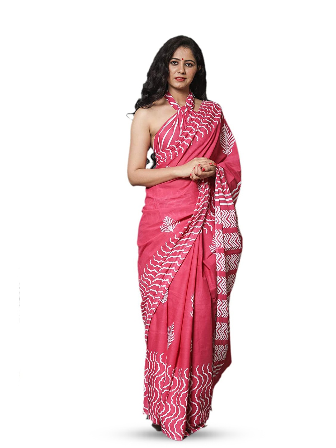 

TROPWEAR Floral Pure Cotton Block Print Saree, Pink