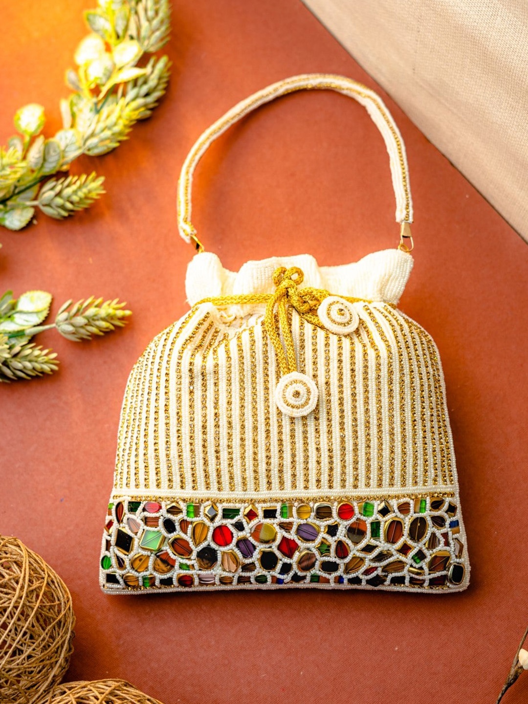 

NR By Nidhi Rathi Embroidered Potli Clutch, White