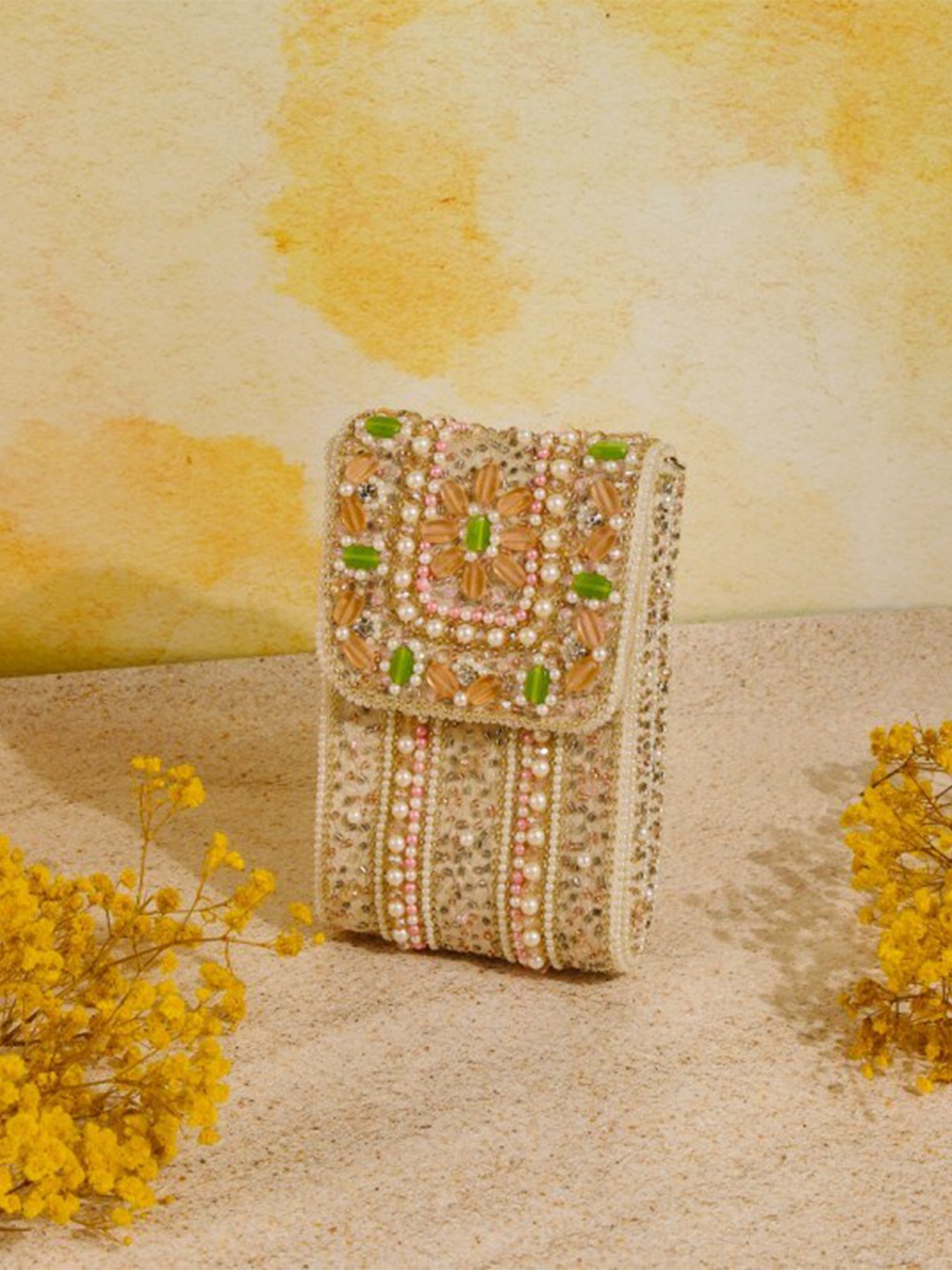 

NR By Nidhi Rathi Embroidered Purse Clutch, Gold