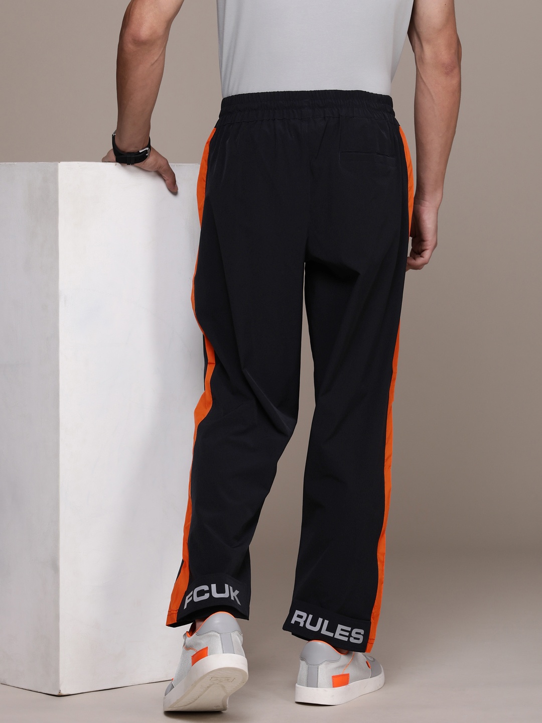 

FCUK Men Side Striped Track Pants, Black
