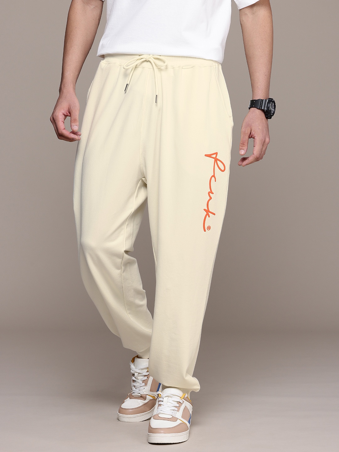 

FCUK Men Brand Logo Printed Joggers, Off white