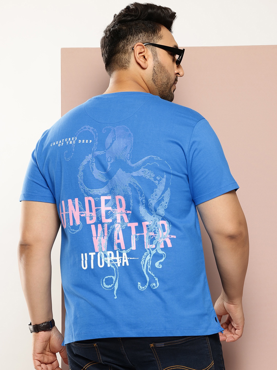 

Sztori Plus Size Typography Printed Pure Cotton T-shirt, Blue