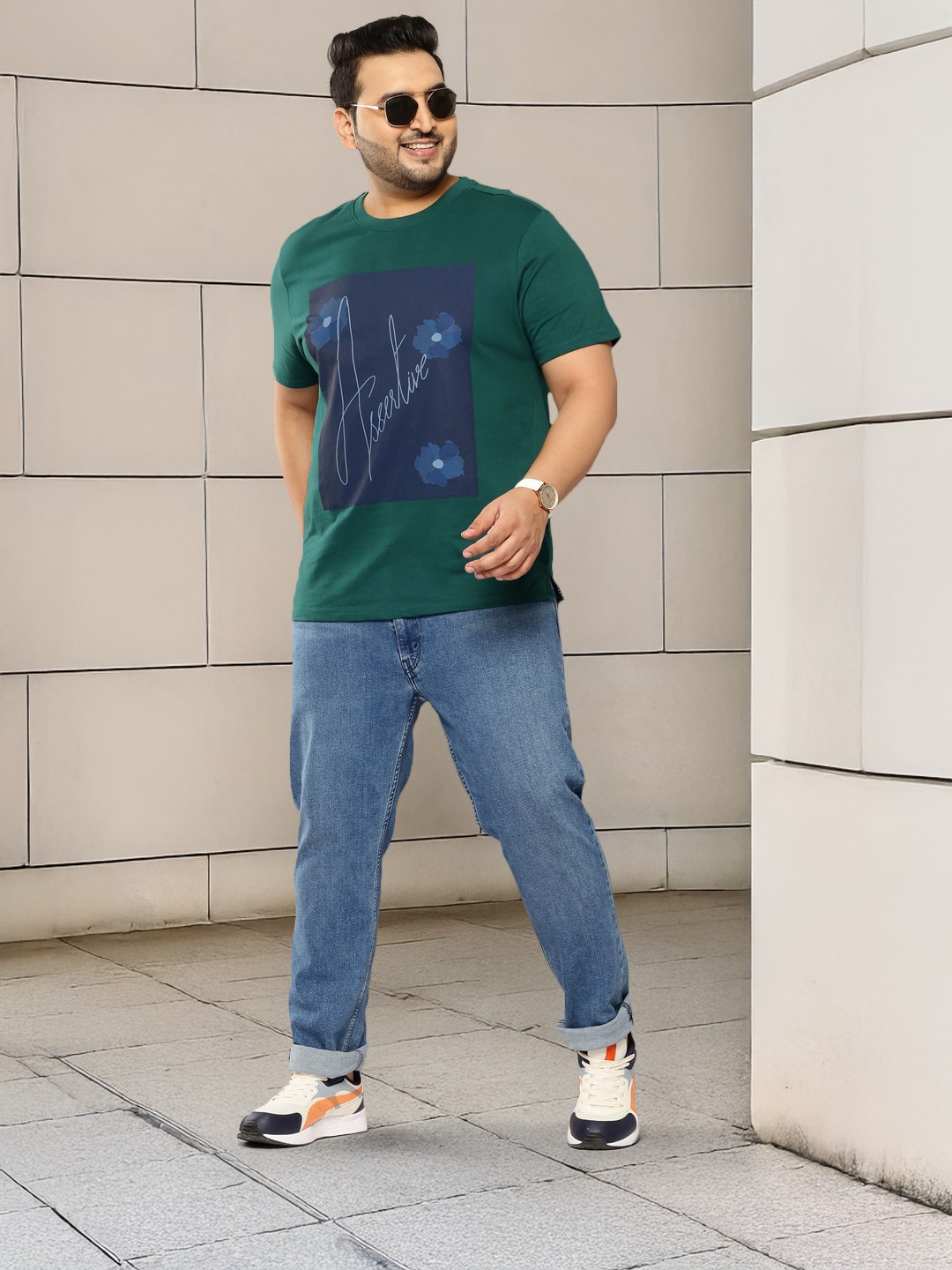 

Sztori Plus Size Printed Pure Cotton T-shirt, Green