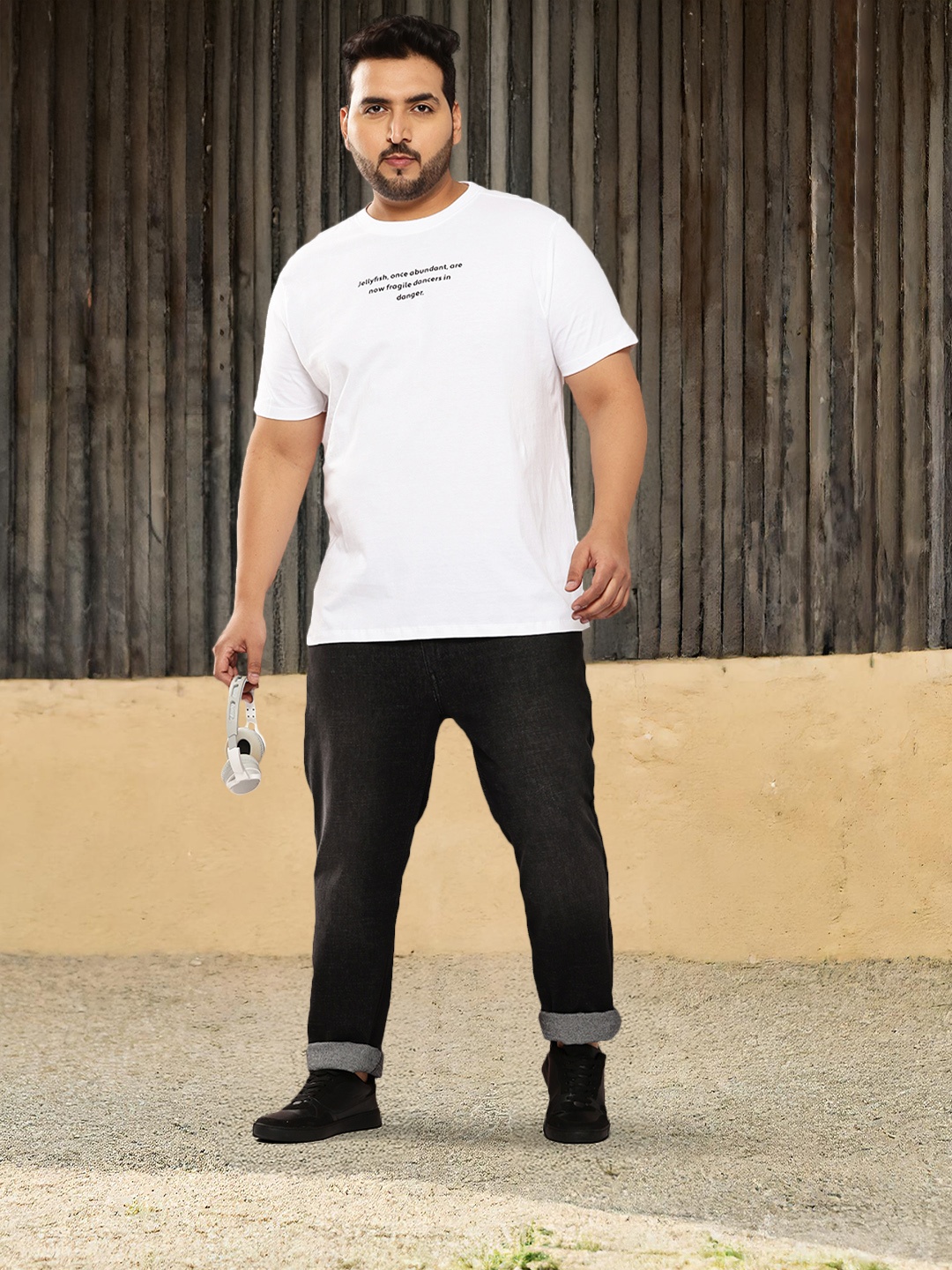 

Sztori Plus Size Printed Pure Cotton T-shirt, White