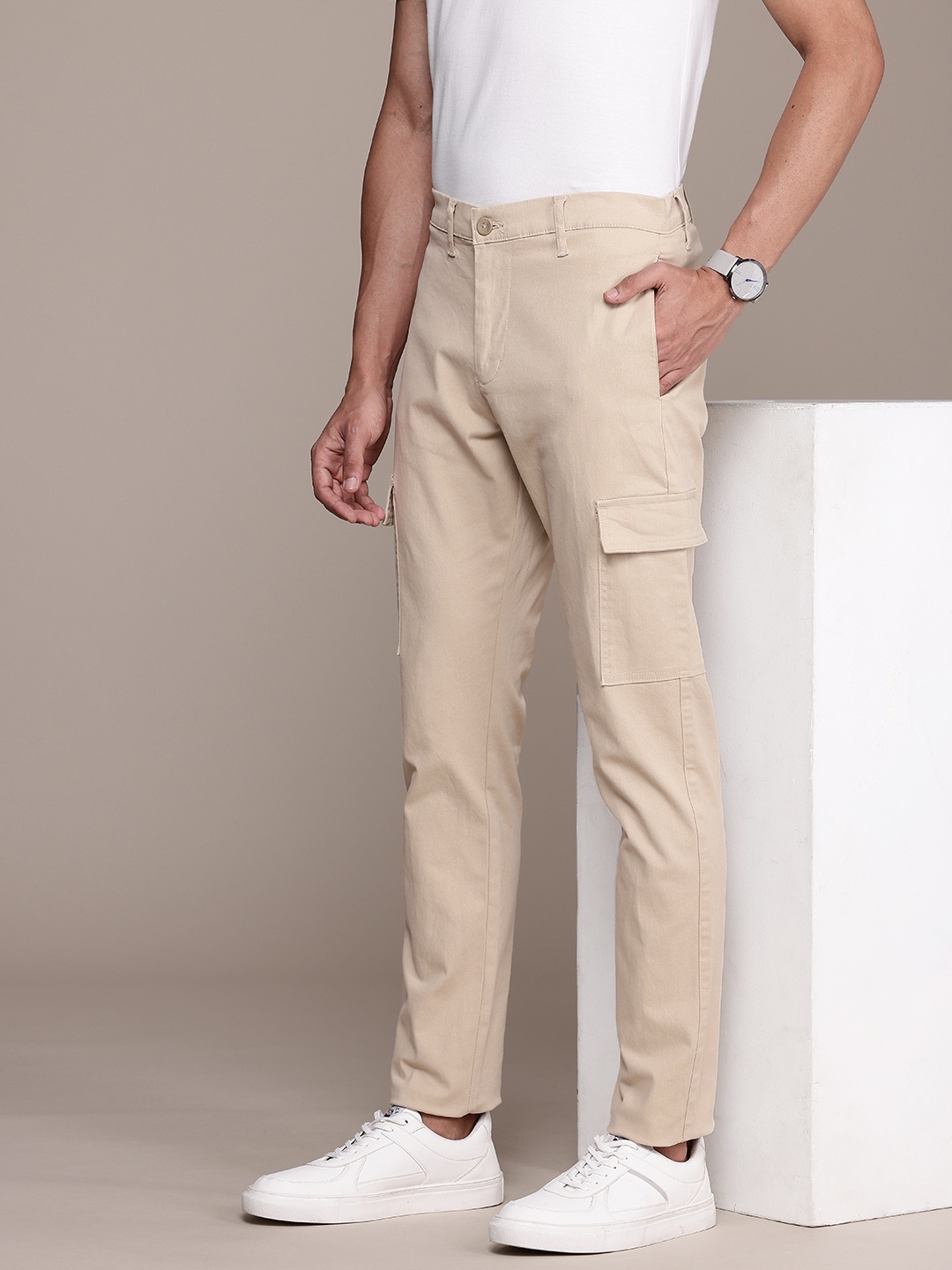 

French Connection Men Slim Fit Cargos Trousers, Beige