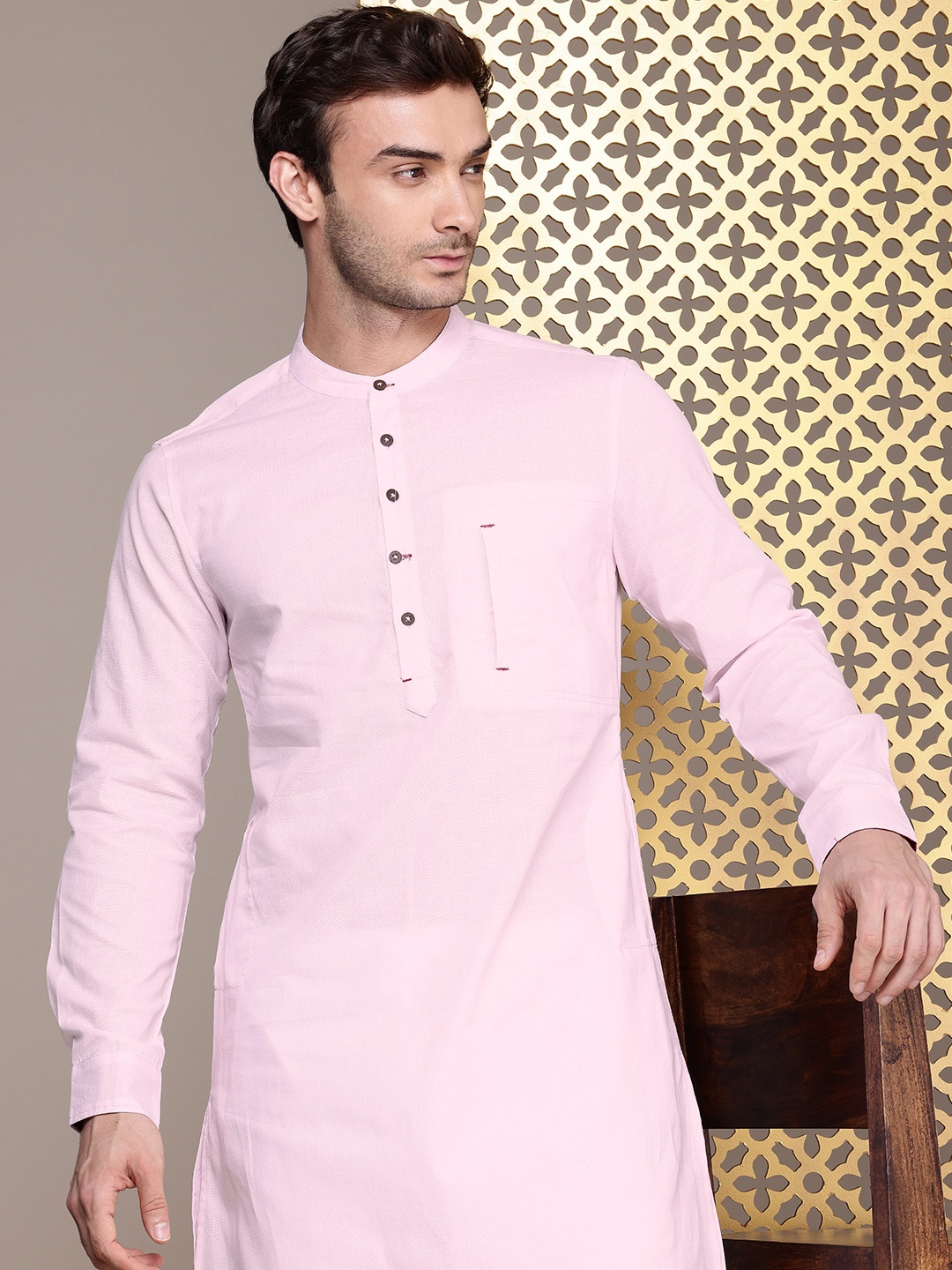 

House of Pataudi Pure Cotton Jashn Kurta, Pink