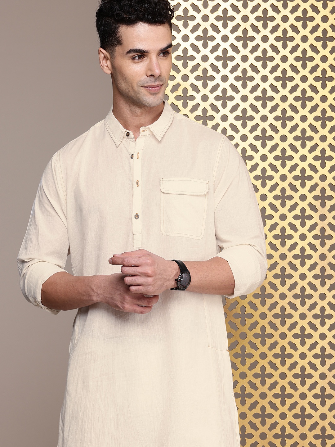

House of Pataudi Jashn Pure Cotton Kurta, Off white