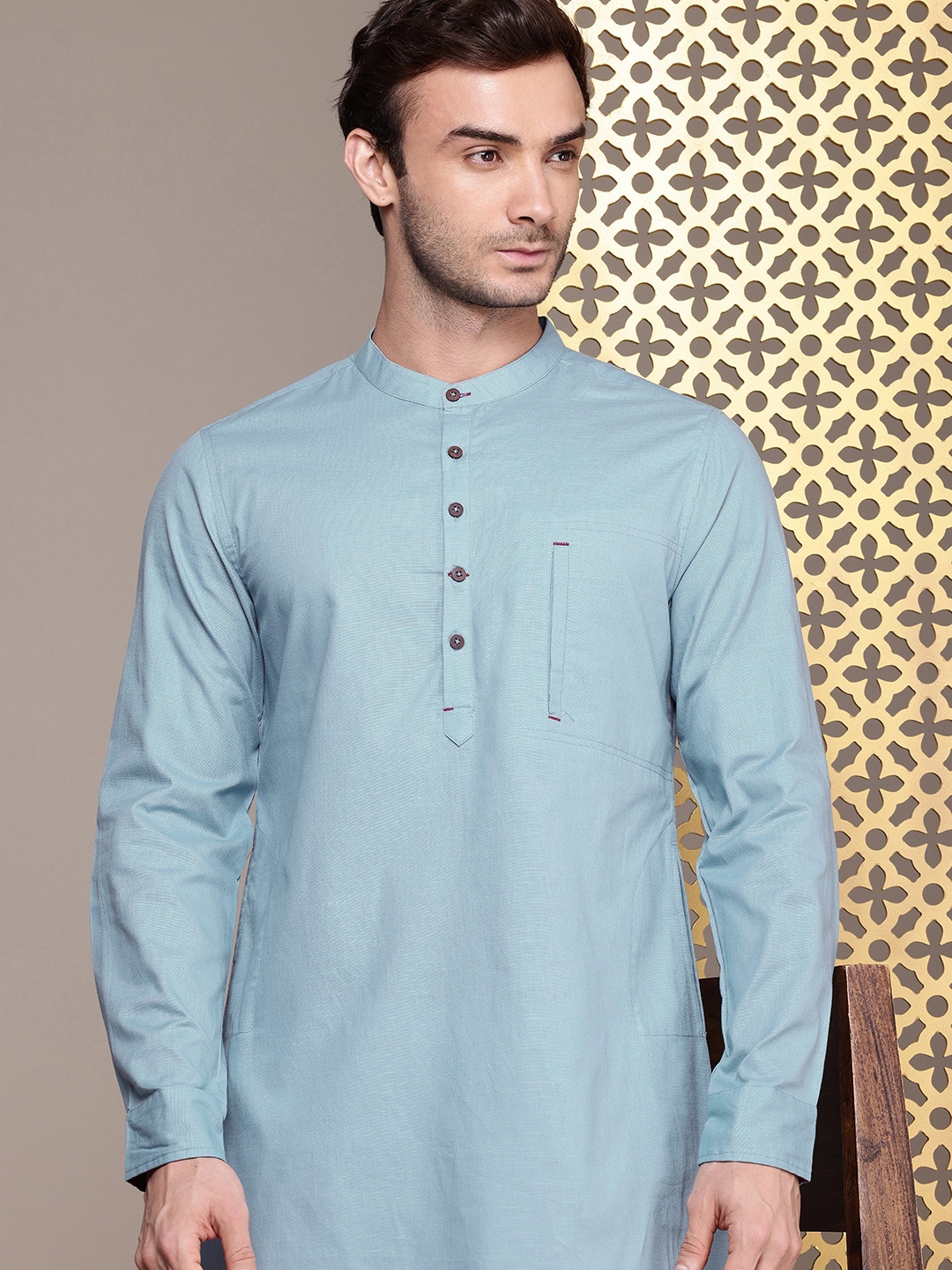 

House of Pataudi Pure Cotton Jashn Kurta, Blue