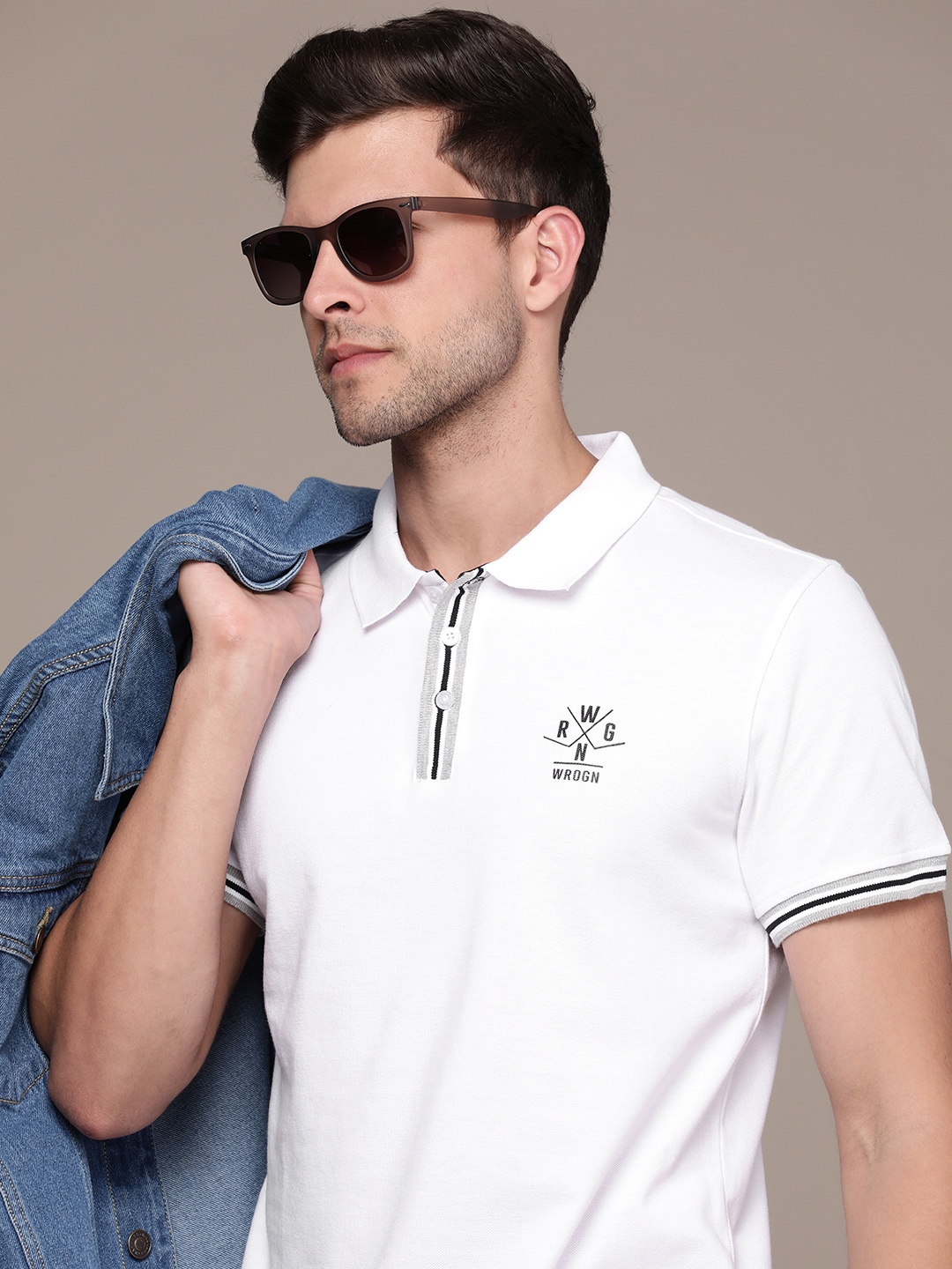 

WROGN Brand Logo Printed Polo Collar Slim Fit T-shirt, White