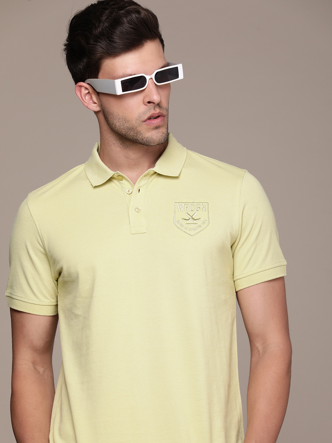 

WROGN Brand Logo Embroidered Polo Collar Slim Fit T-shirt, Green