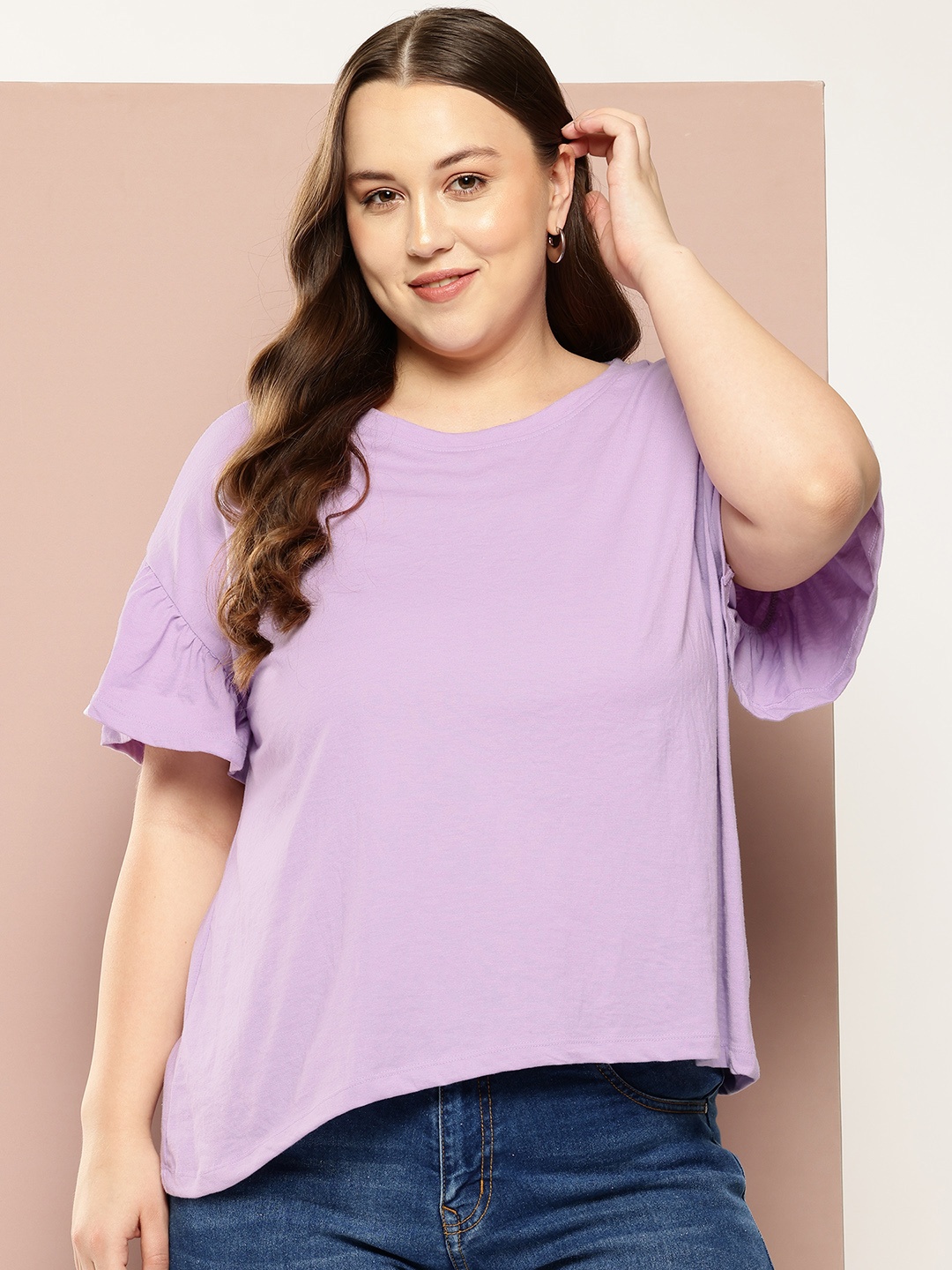 

Sztori Plus Size Drop-Shoulder Flared Sleeve Regular Fit T-shirt, Lavender