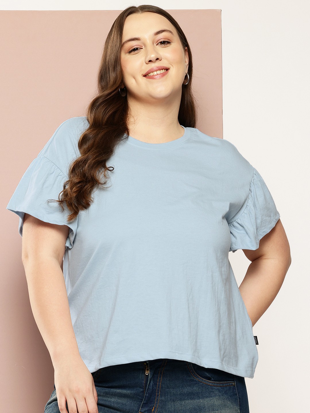 

Sztori Plus Size Drop-Shoulder Flared Sleeve Regular Fit T-shirt, Blue
